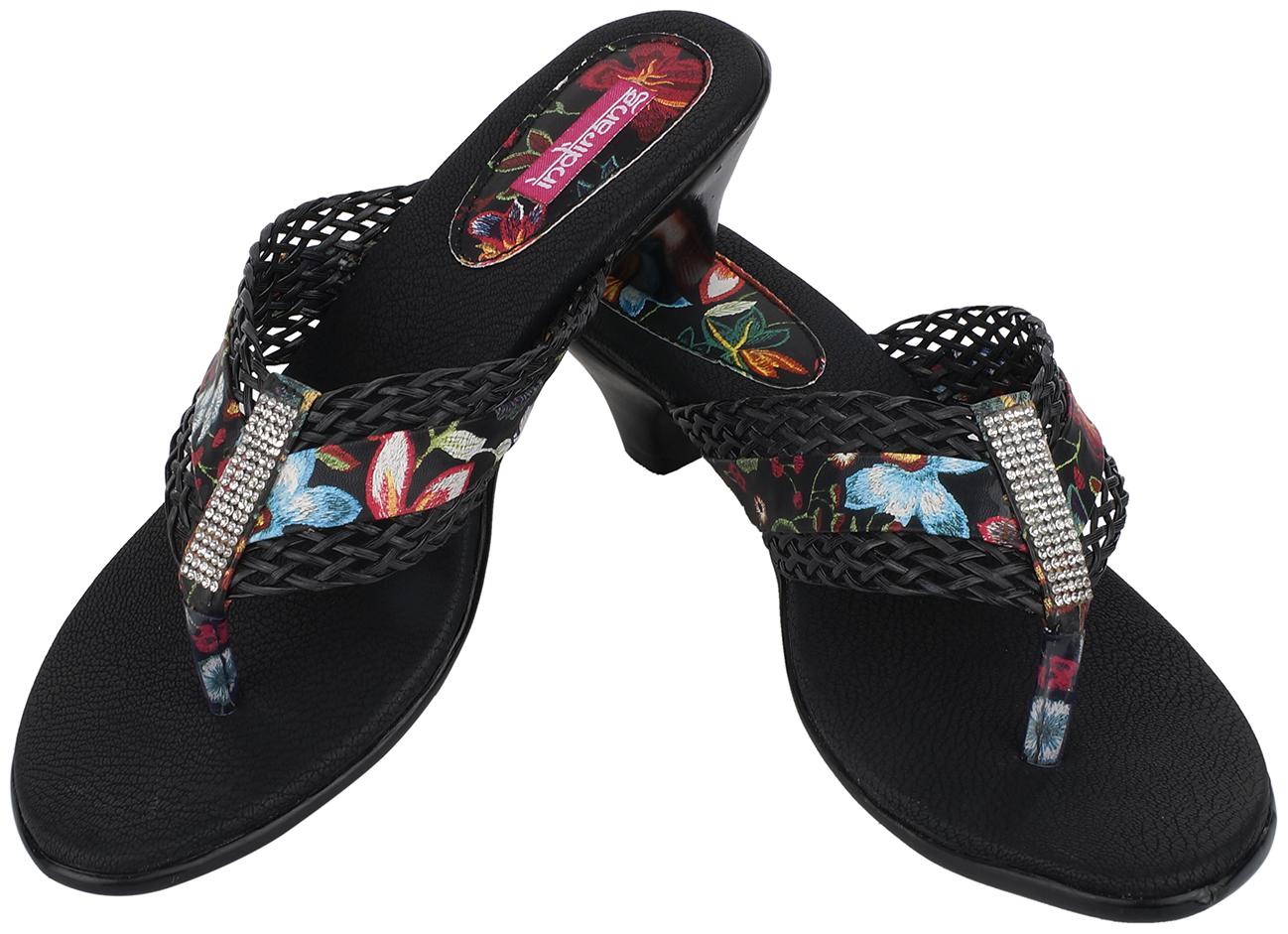 

Indirang Women Black Heeled Sandals
