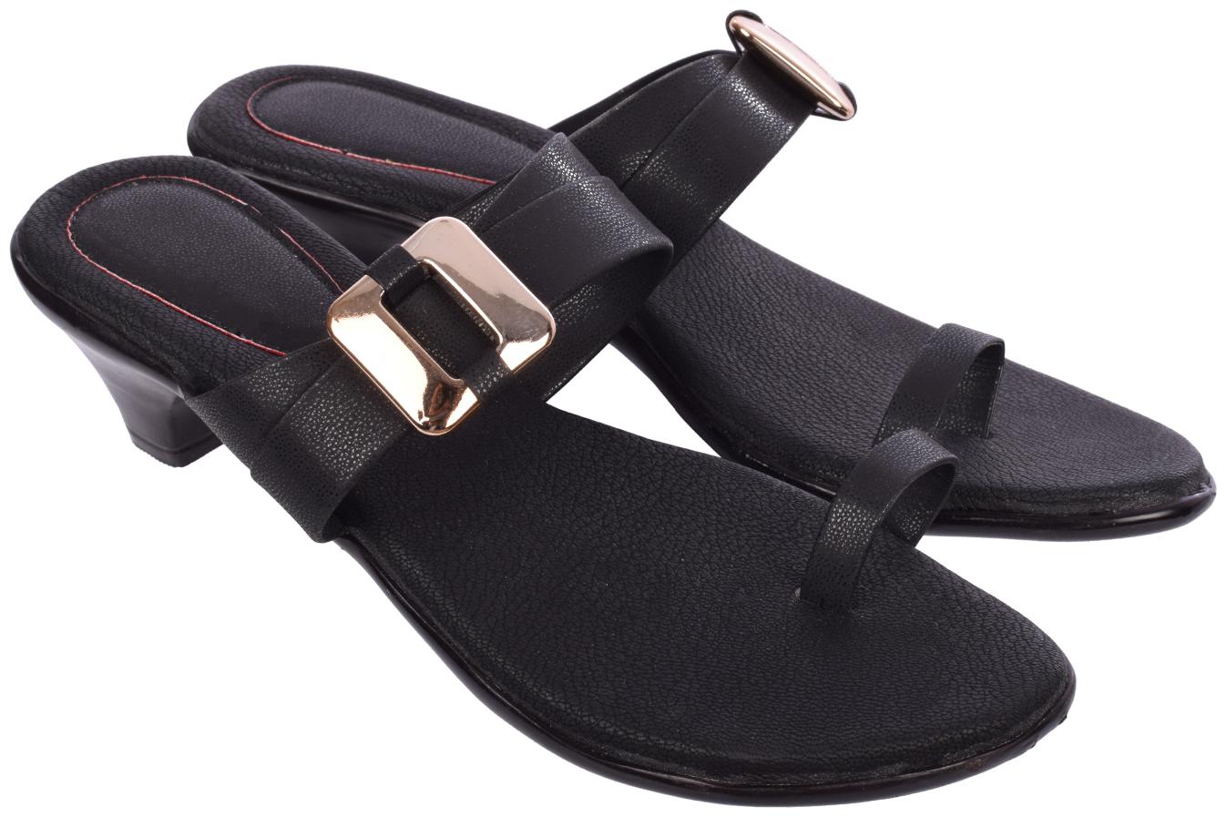 

Indirang Women Black Heeled Sandals