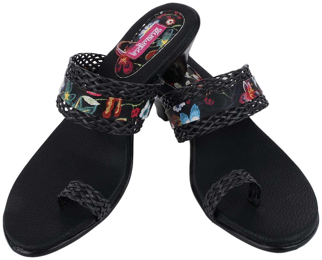 

Indirang Women Black Heeled Sandals