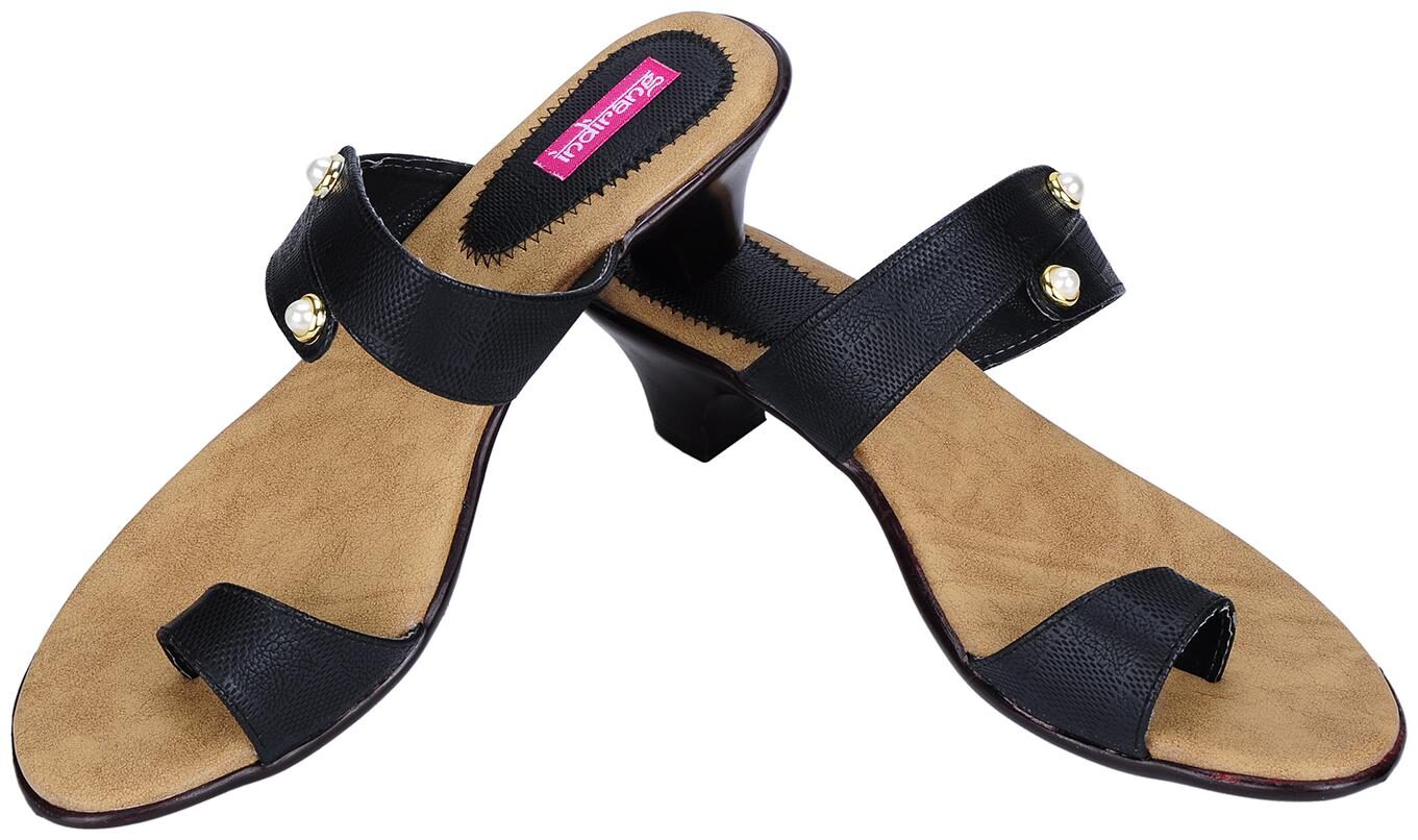 

Indirang Women Black Gold Heeled Sandals