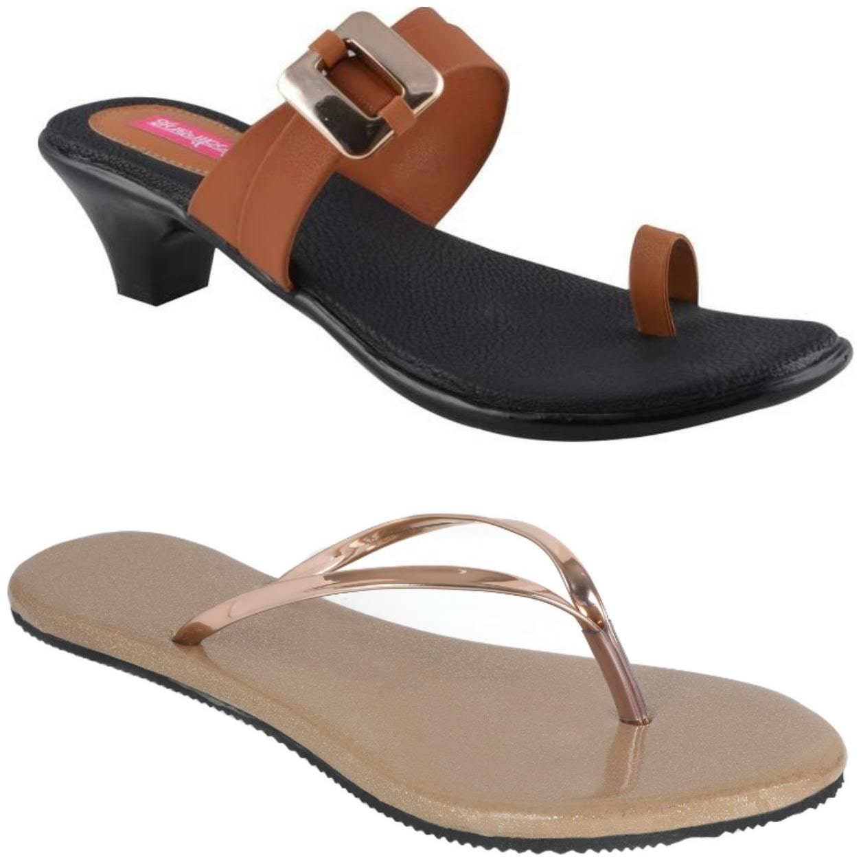 

Indirang Women Multi-Color Heeled Sandals - 2 Pair