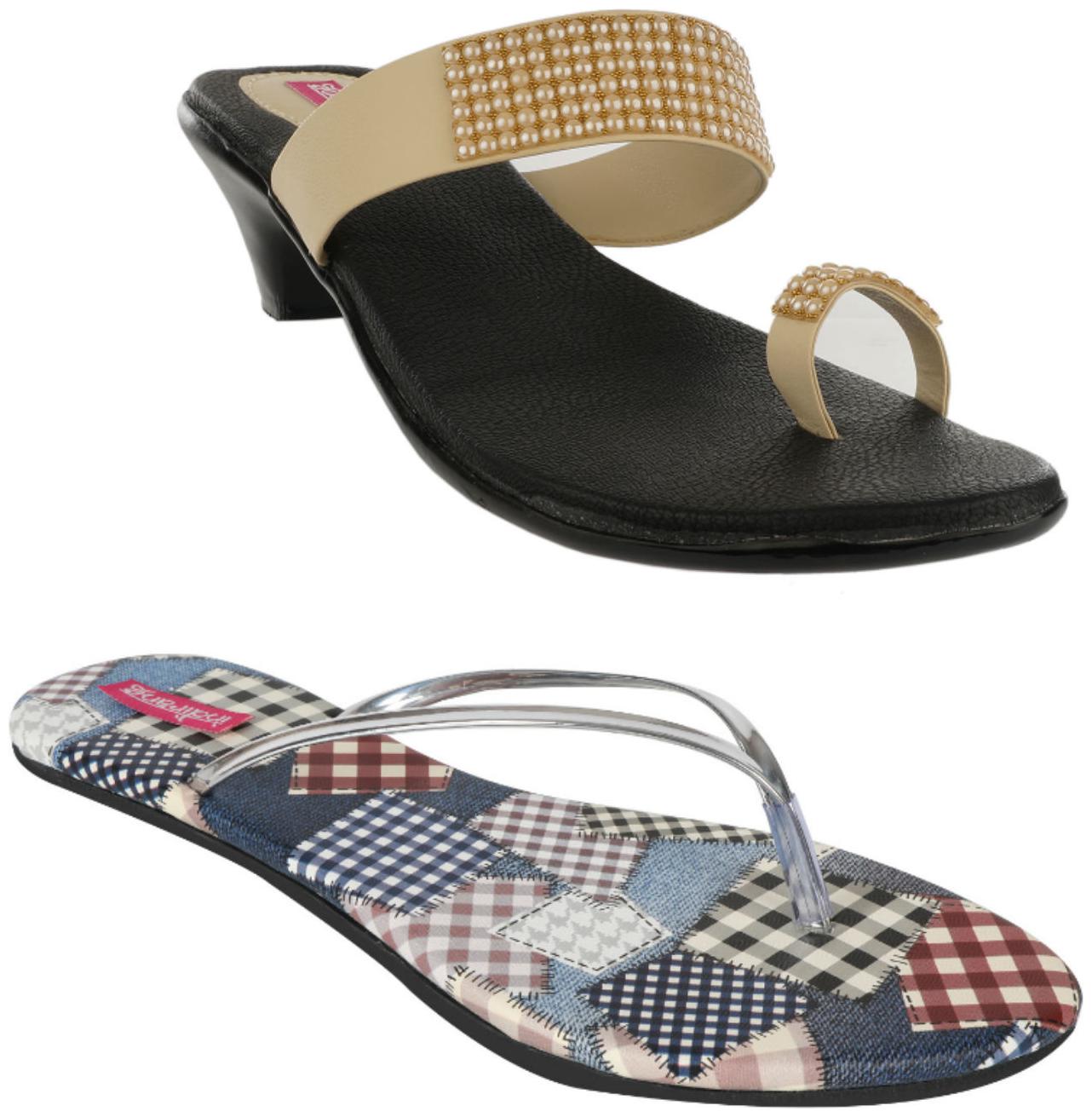 

Indirang Women Multi-Color Heeled Sandals - 2 Pair