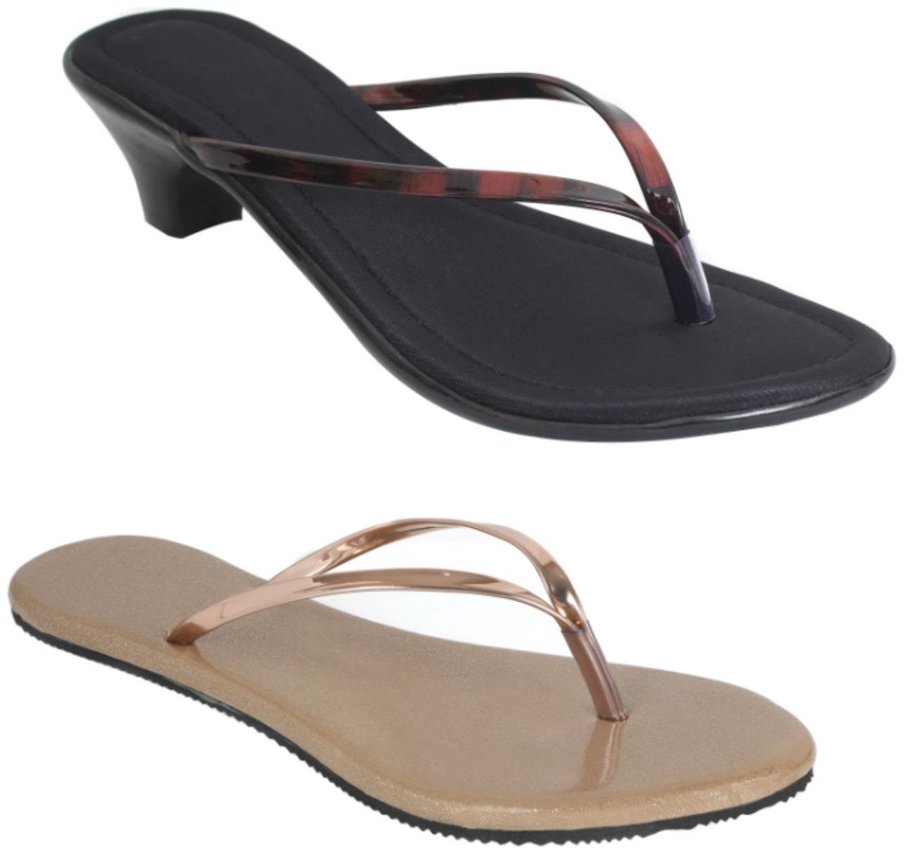 

Indirang Women Black Beige Heeled Sandals - 2 Pair