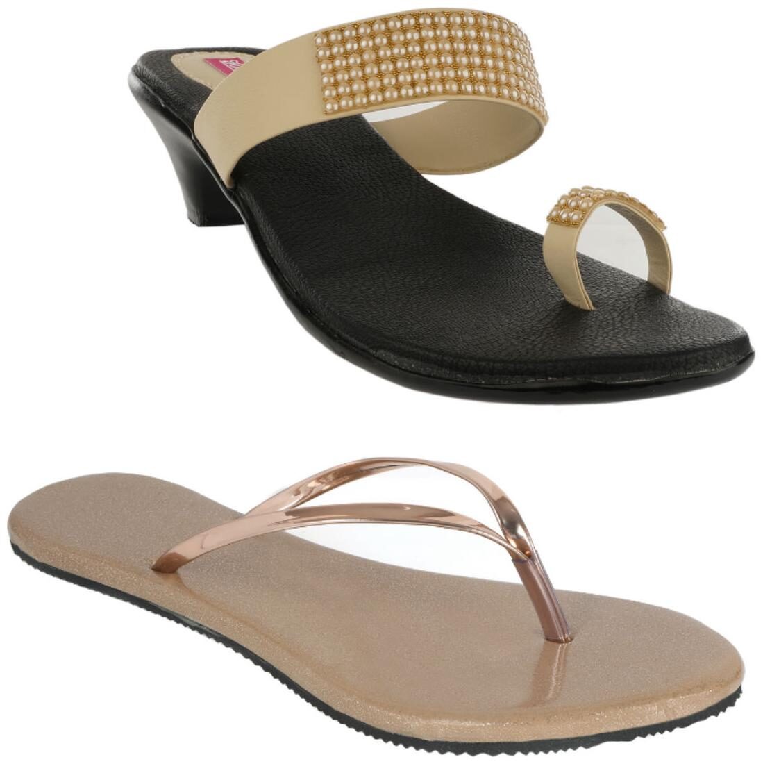 

Indirang Women Multi-Color Heeled Sandals - 2 Pair