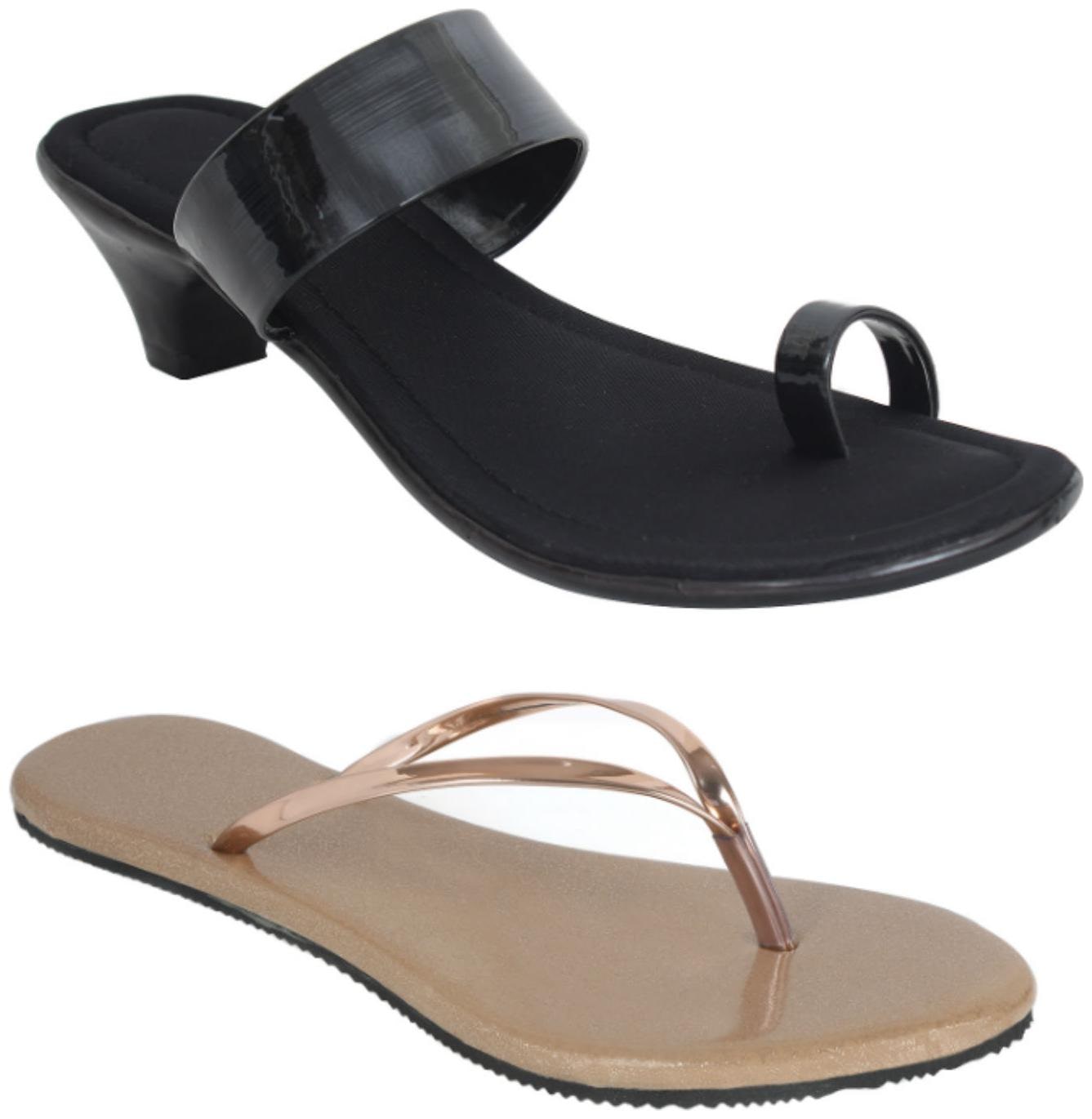 

Indirang Women Black Beige Heeled Sandals - 2 Pair