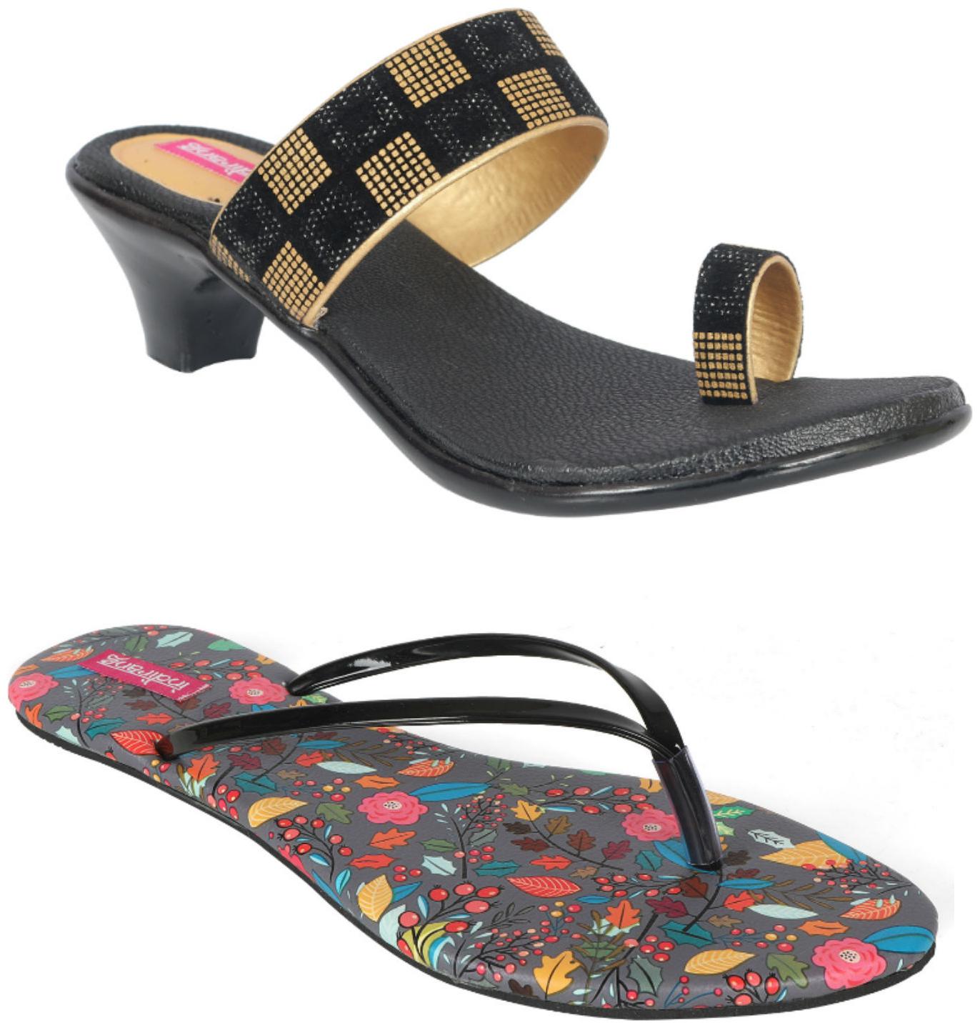 

Indirang Women Multi-Color Heeled Sandals - 2 Pair