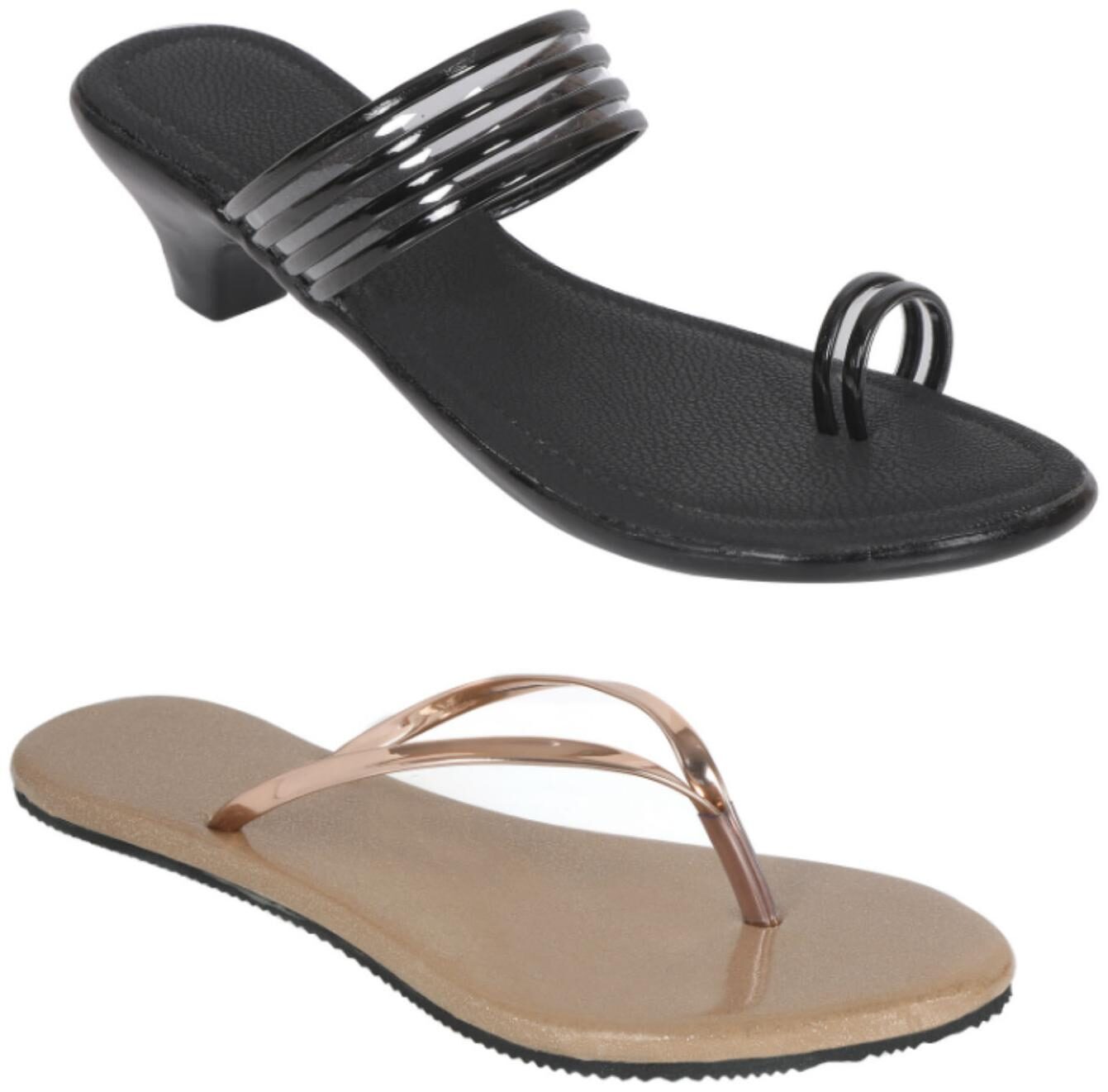 

Indirang Women Black Beige Heeled Sandals - 2 Pair