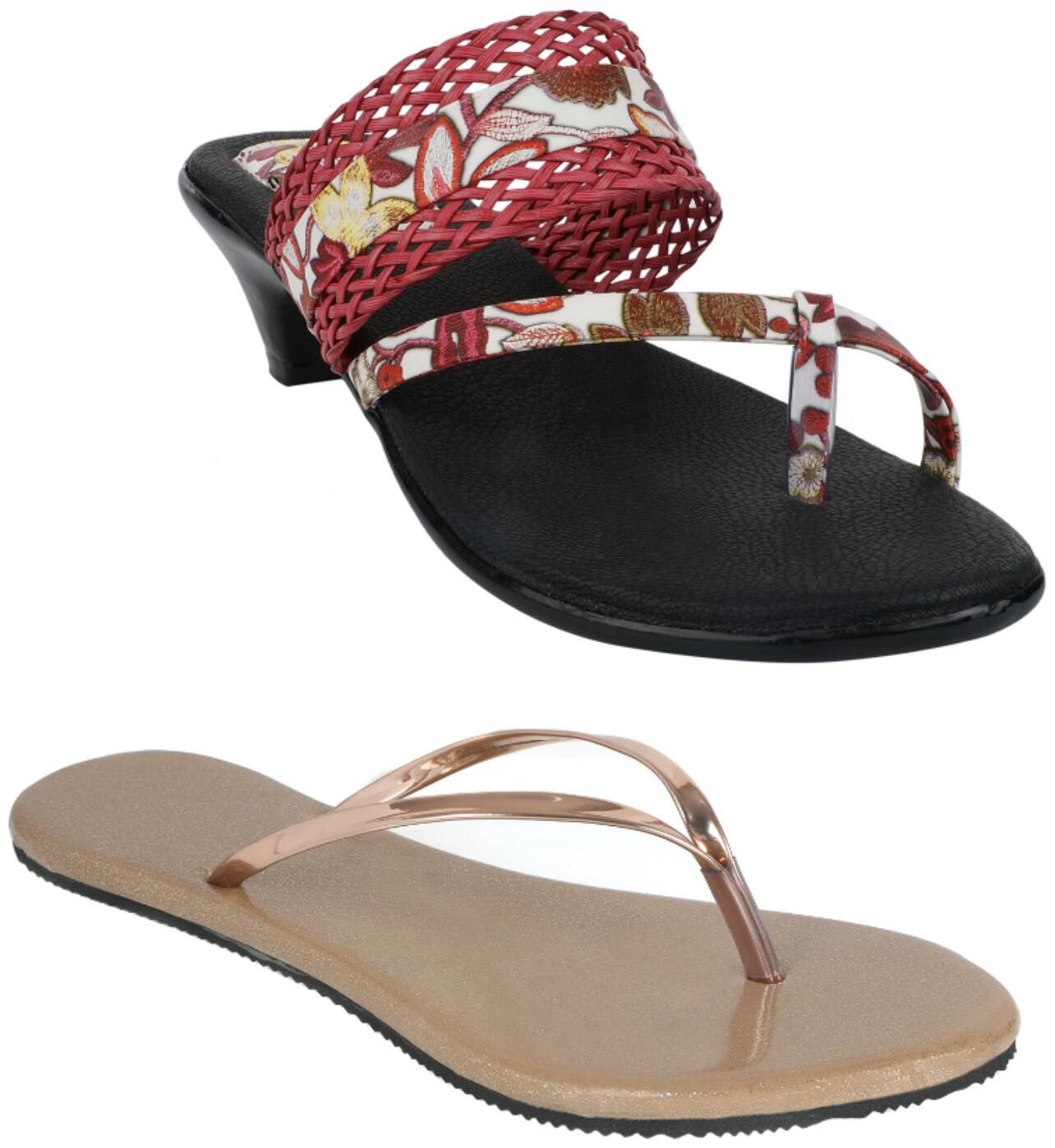 

Indirang Women Multi-Color Heeled Sandals - 2 Pair