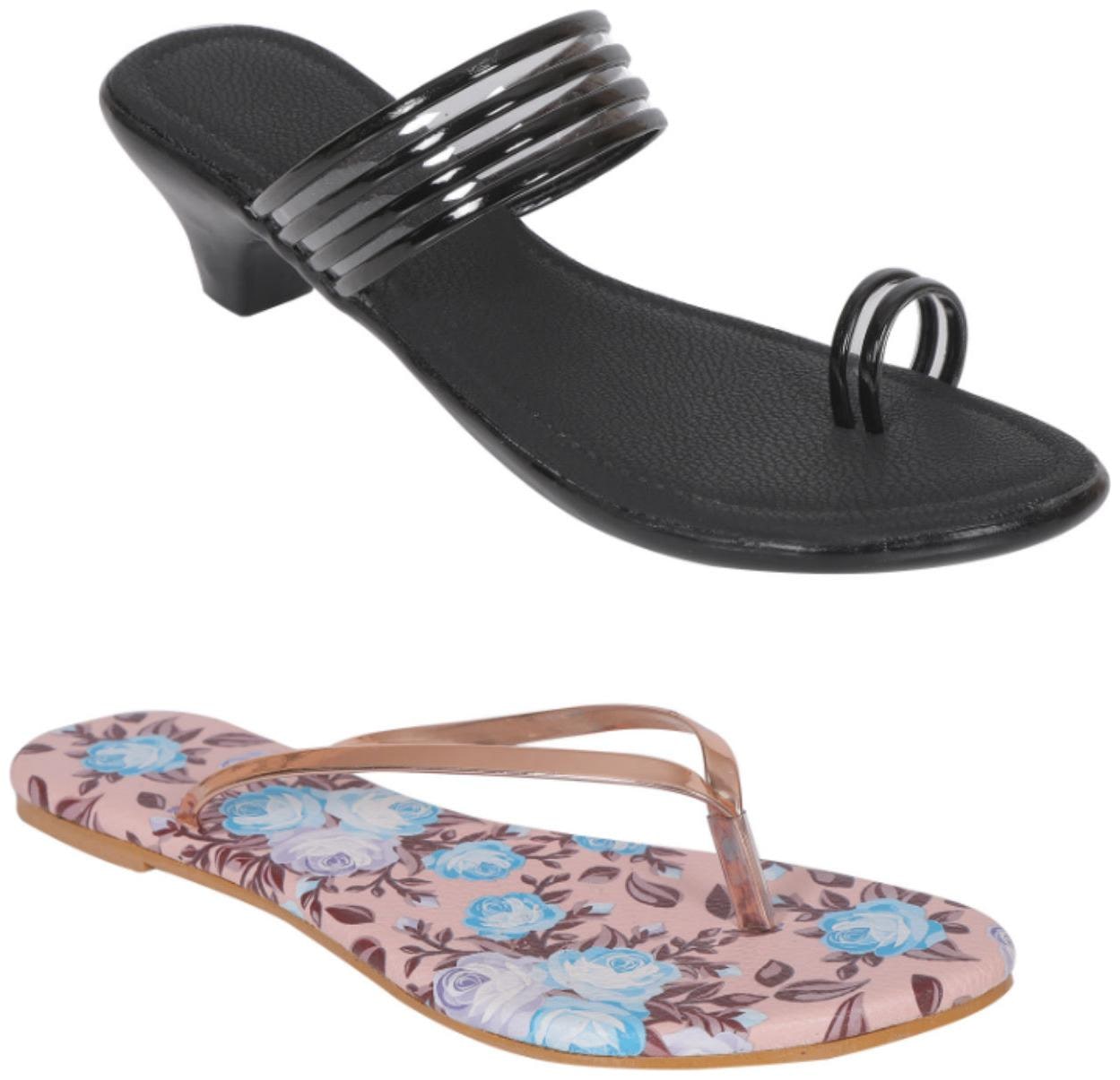 

Indirang Women Multi-Color Heeled Sandals - 2 Pair