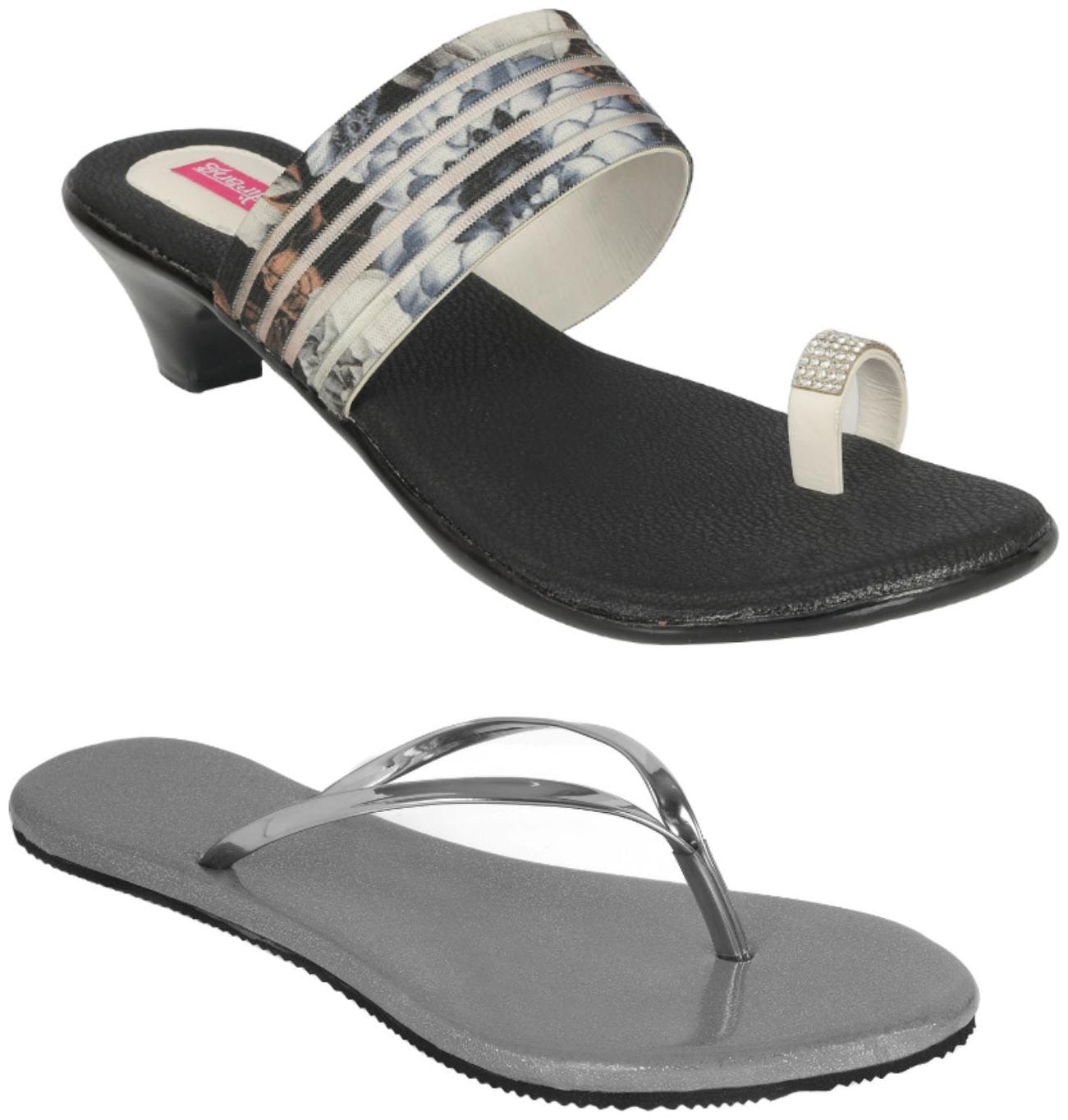 

Indirang Women Multi-Color Heeled Sandals - 2 Pair