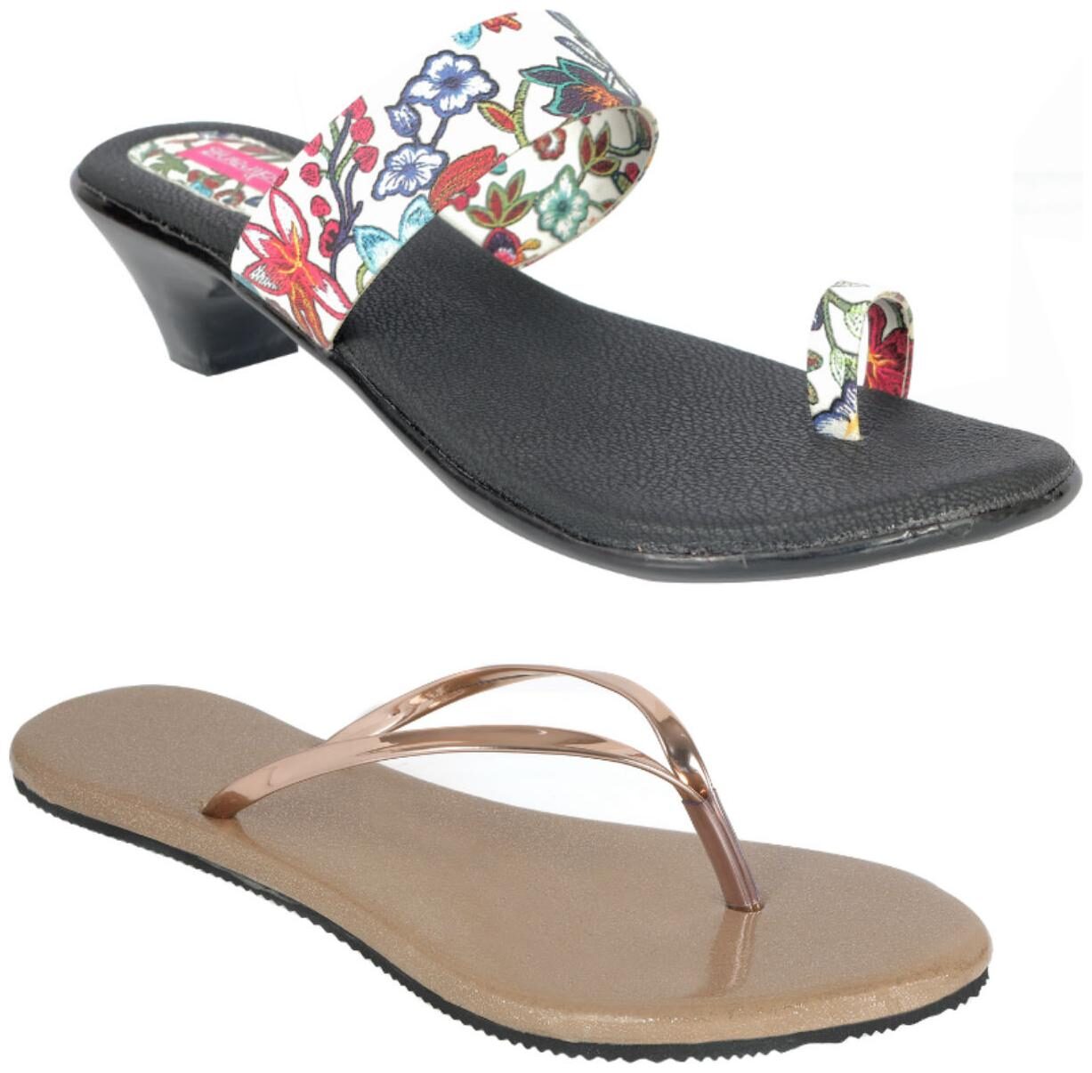 

Indirang Women Multi-Color Heeled Sandals - 2 Pair