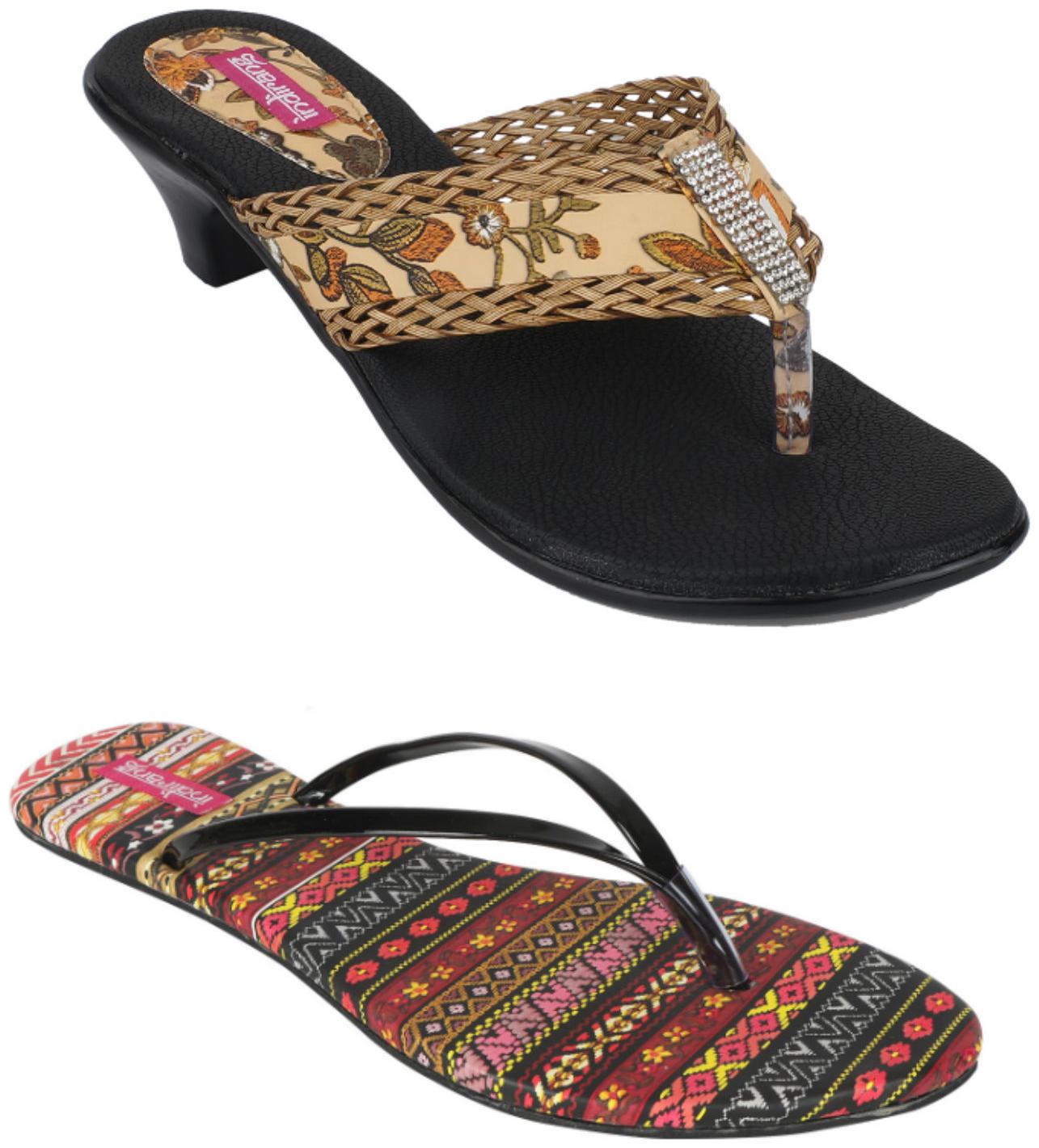 

Indirang Women Multi-Color Heeled Sandals - 2 Pair