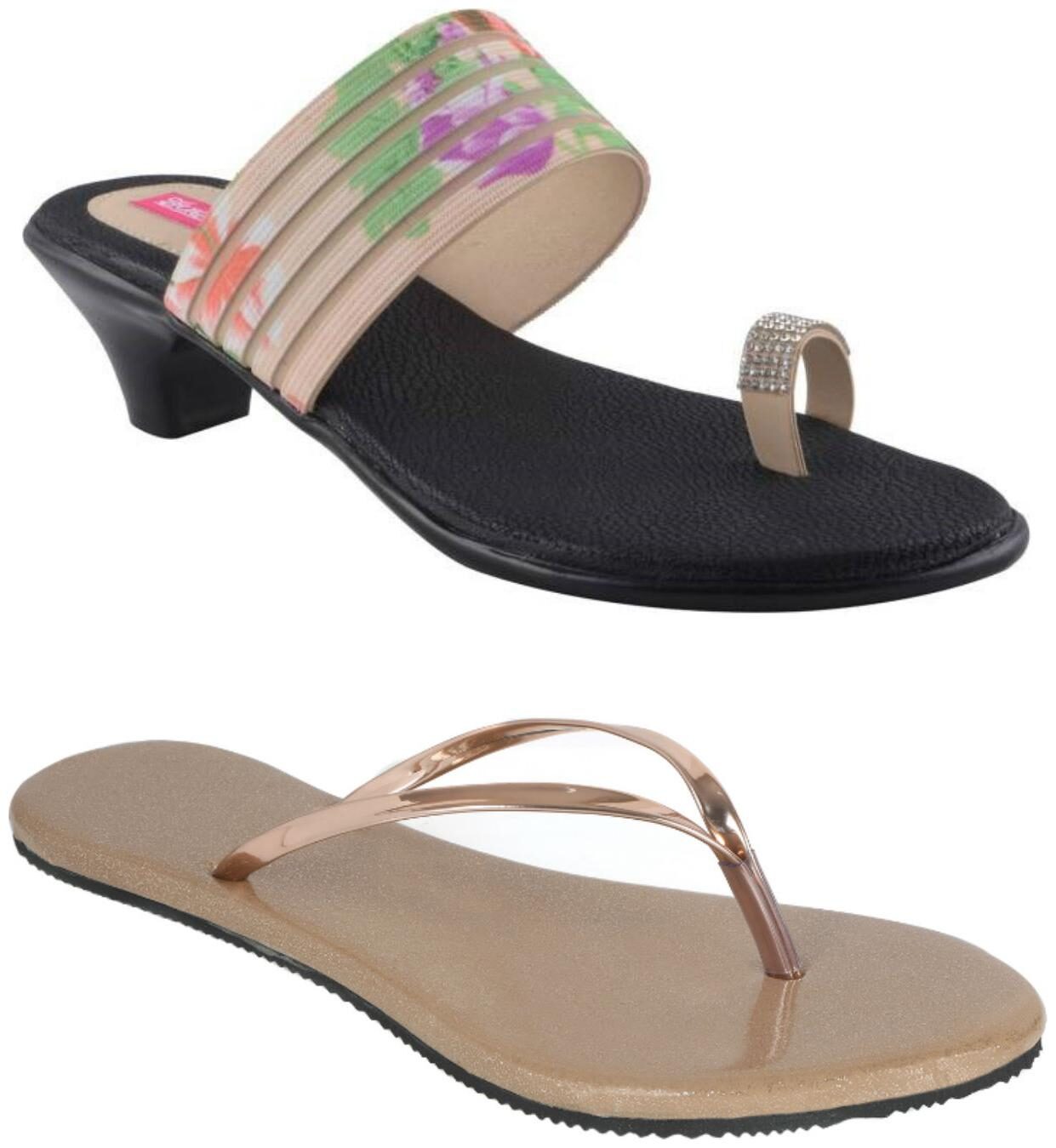 

Indirang Women Multi-Color Heeled Sandals - 2 Pair