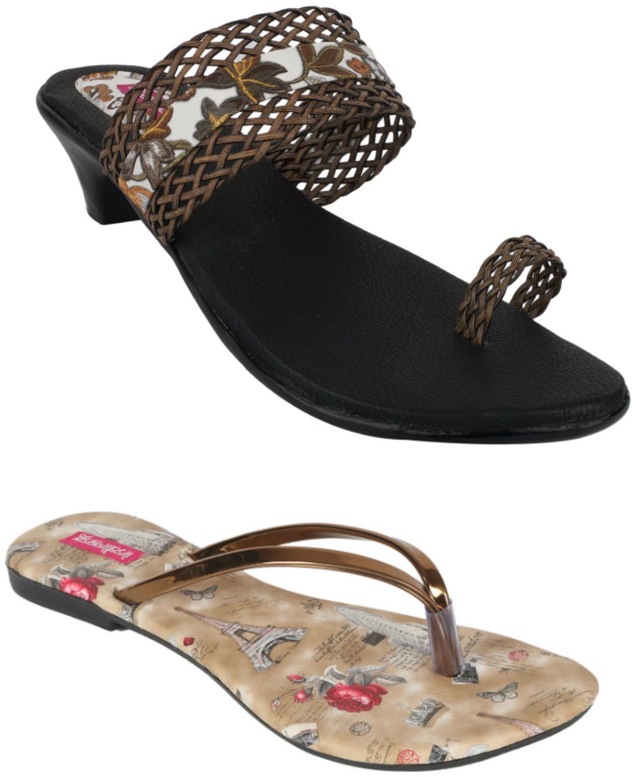 

Indirang Women Multi-Color Heeled Sandals - 2 Pair
