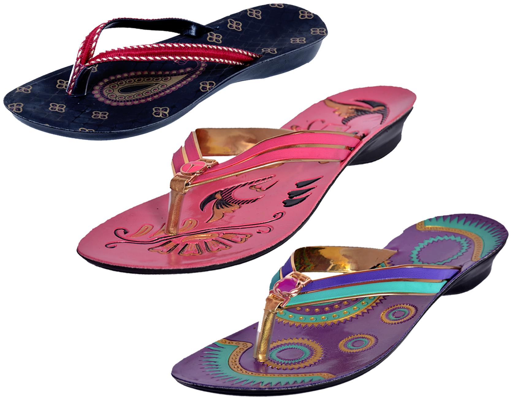 

IndiWeaves Womens Slippers Flipflops Pack of 3