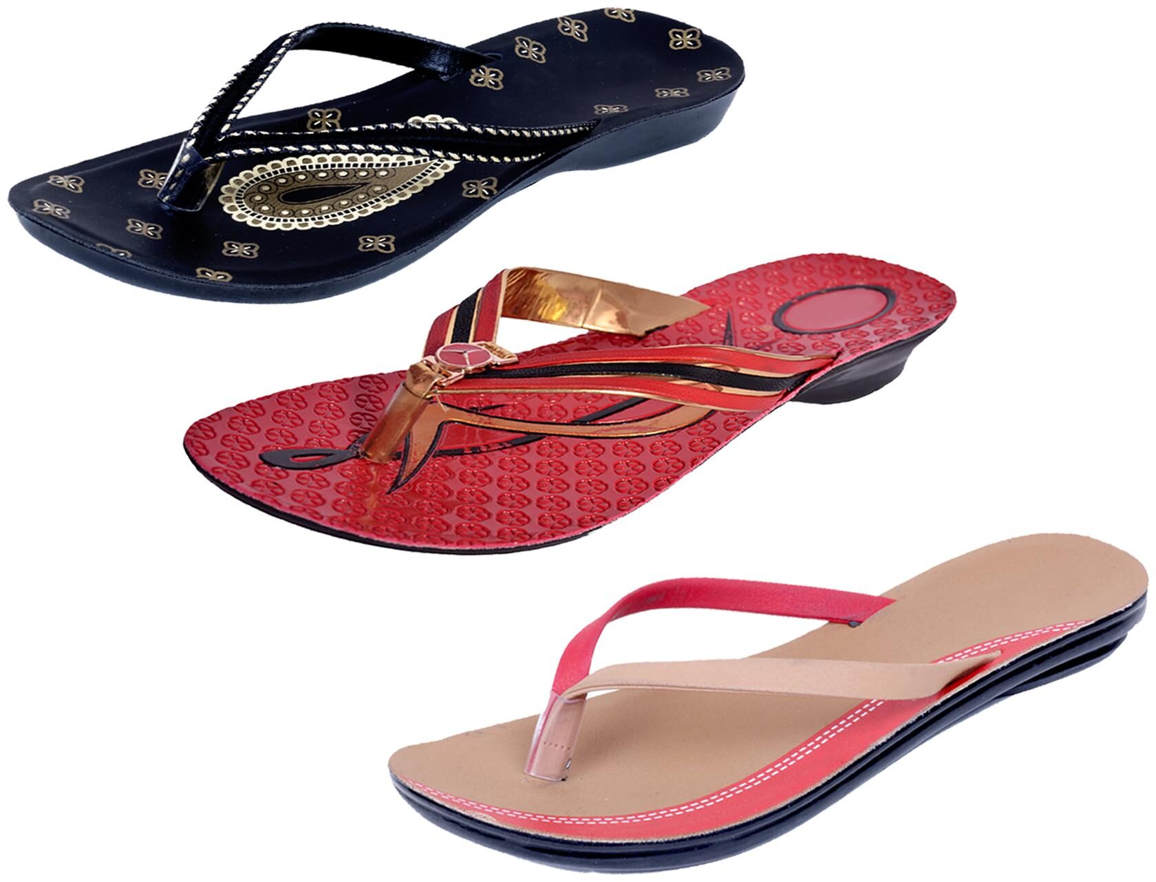 

IndiWeaves Womens Slippers Flipflops Pack of 3