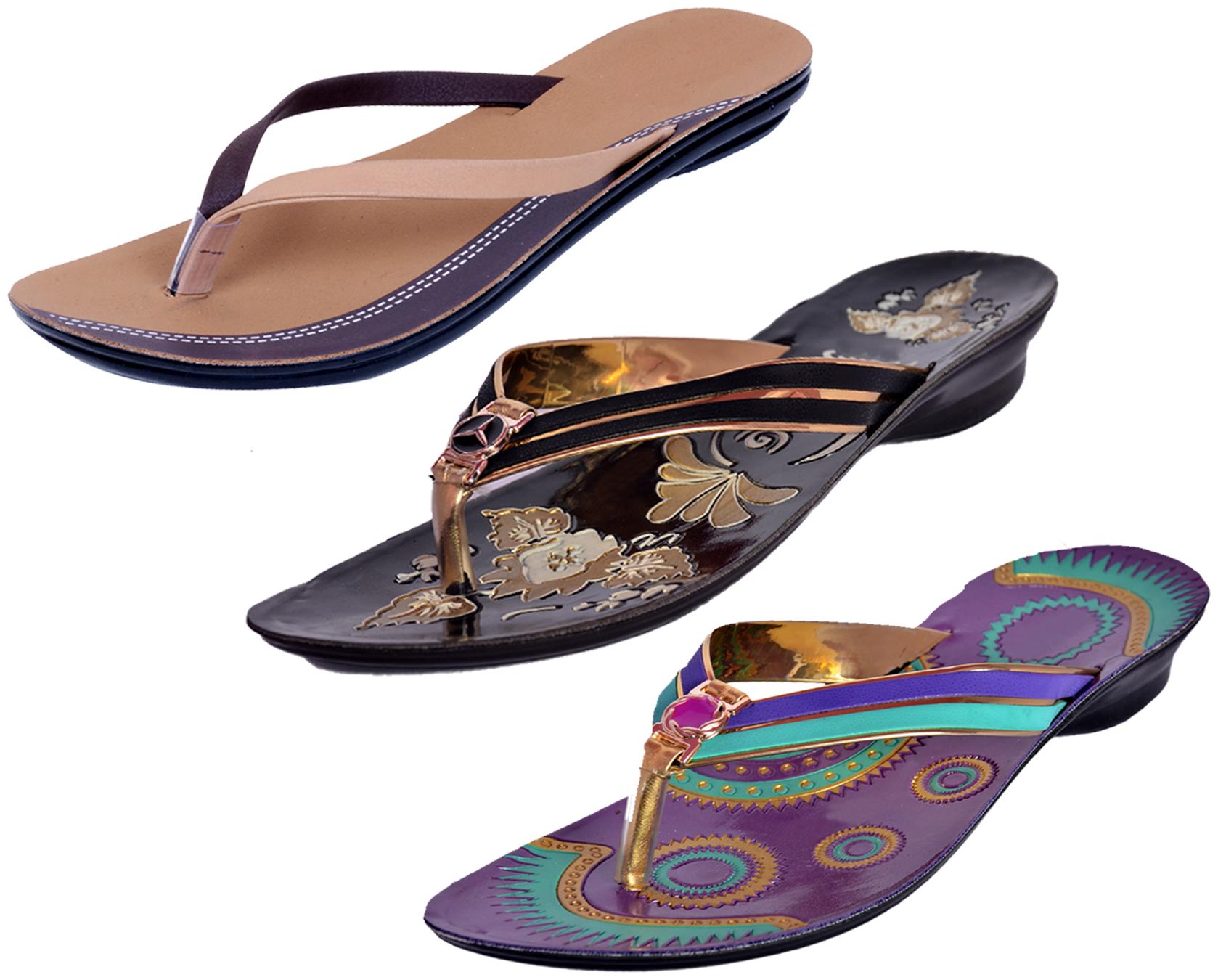 

IndiWeaves Womens Slippers Flipflops Pack of 3