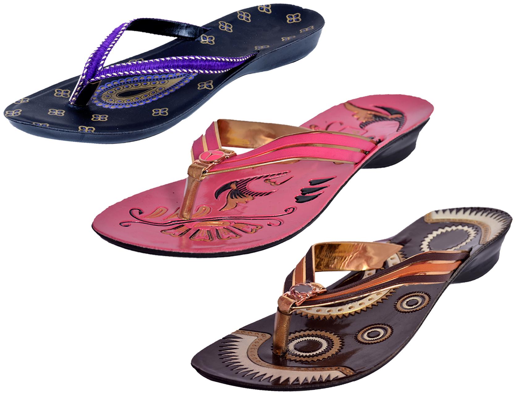 

IndiWeaves Womens Slippers Flipflops Pack of 3