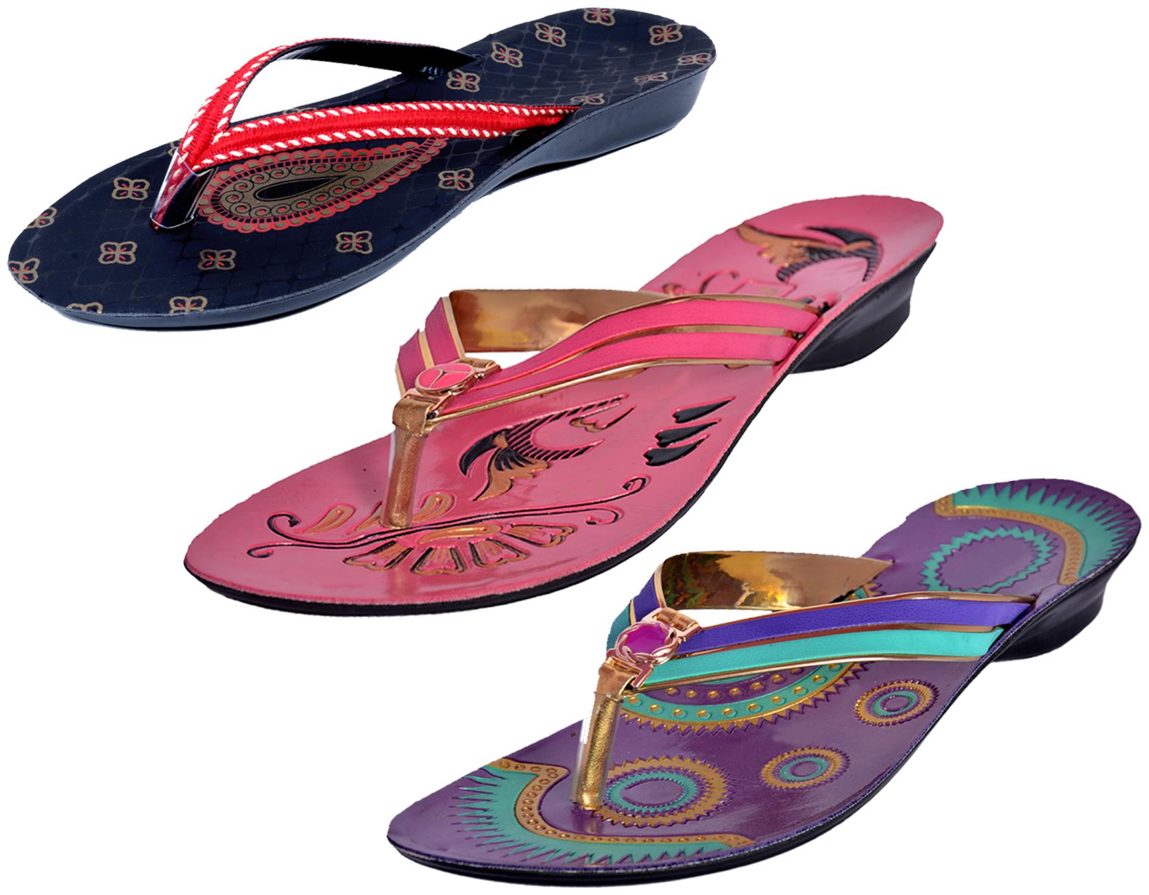 

IndiWeaves Womens Slippers Flipflops Pack of 3