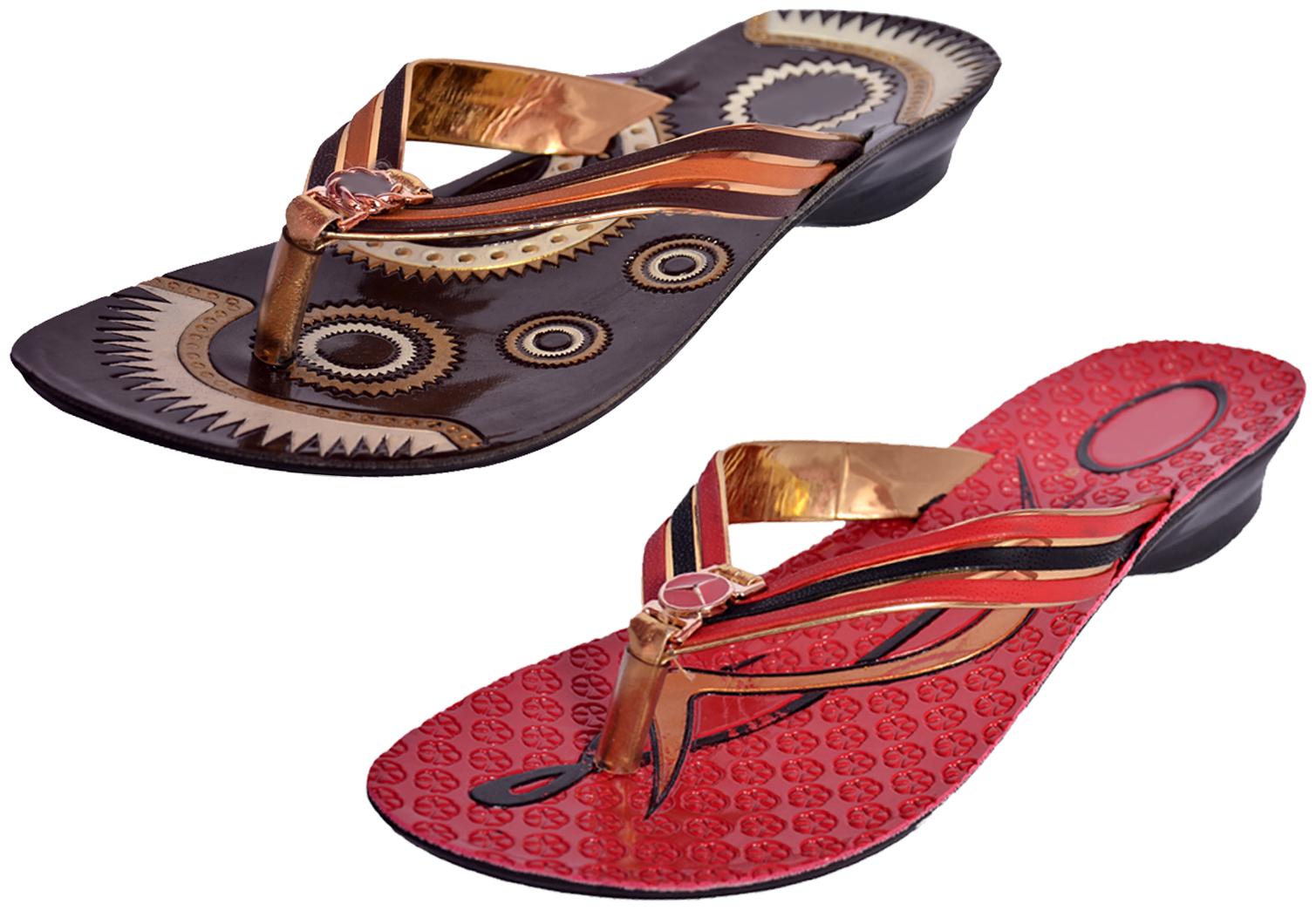 

IndiWeaves Womens Slippers Flipflops Pack of 2