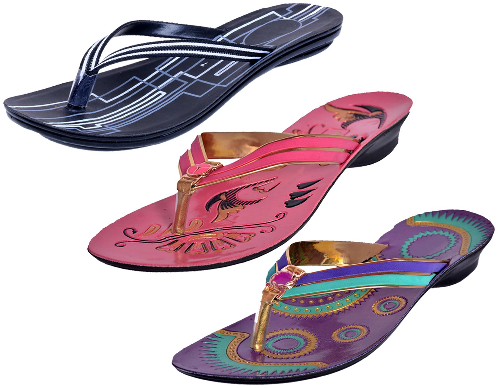 

IndiWeaves Womens Slippers Flipflops Pack of 3