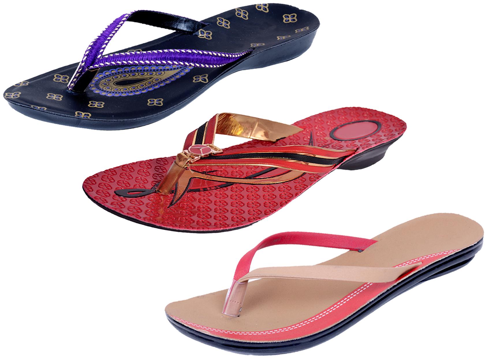 

IndiWeaves Womens Slippers Flipflops Pack of 3