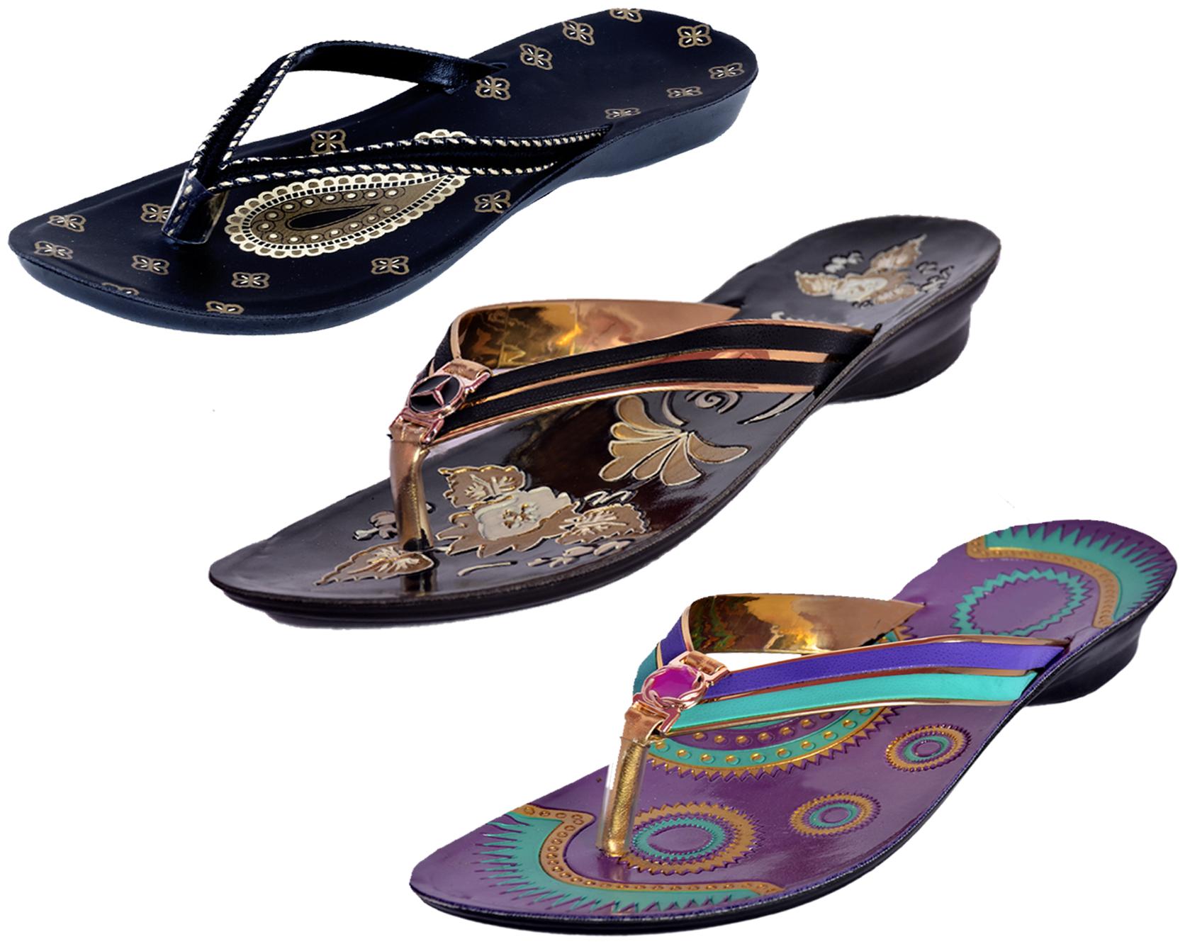 

IndiWeaves Womens Slippers Flipflops Pack of 3