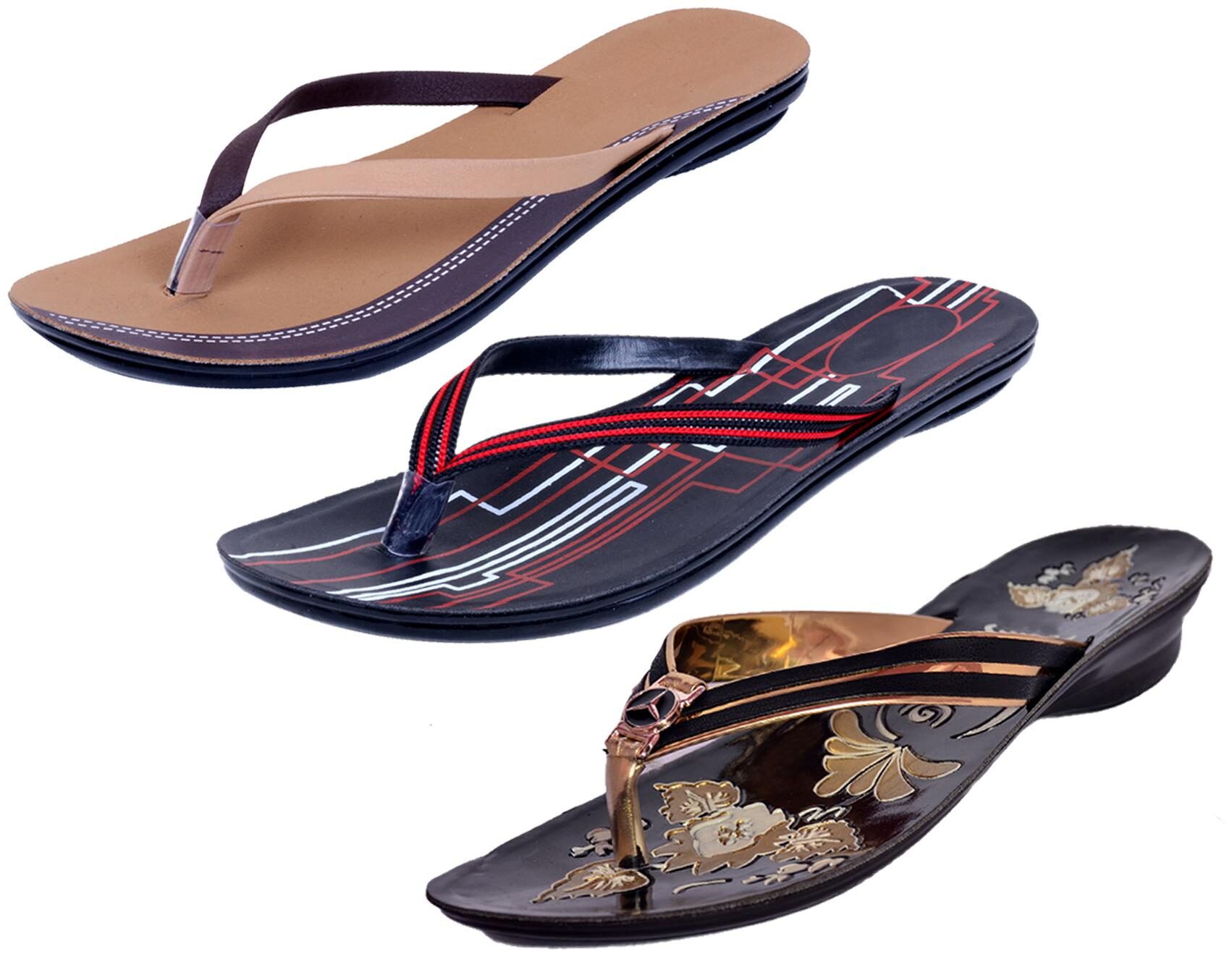 

IndiWeaves Womens Slippers Flipflops Pack of 3