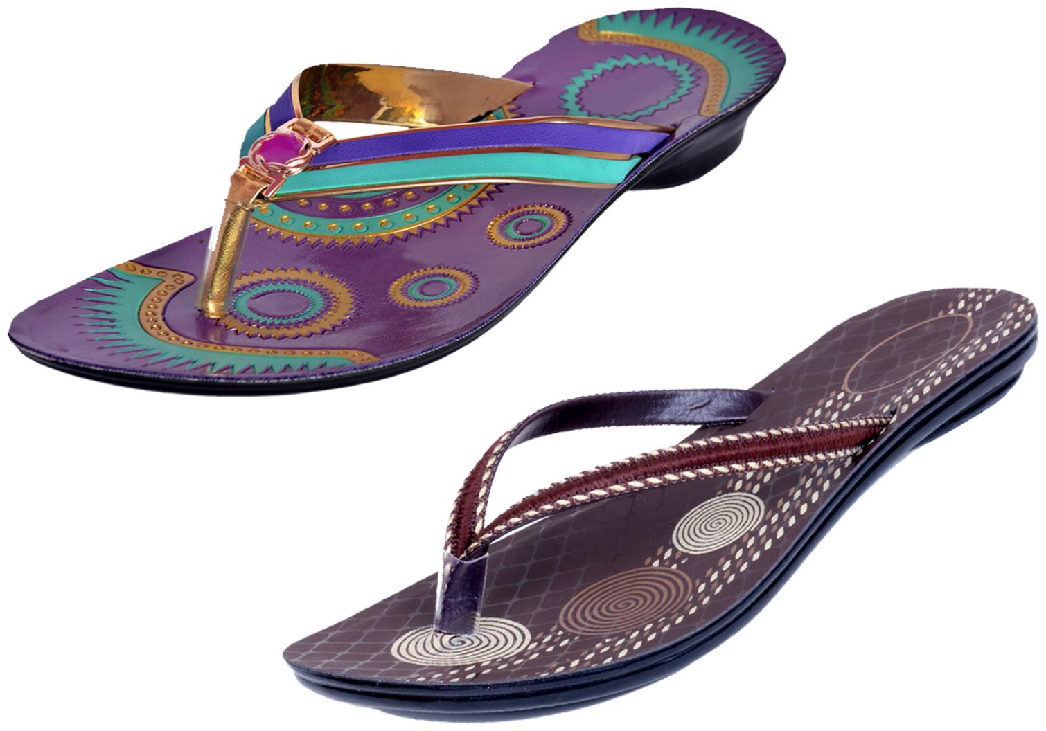 

IndiWeaves Womens Slippers Flipflops Pack of 2