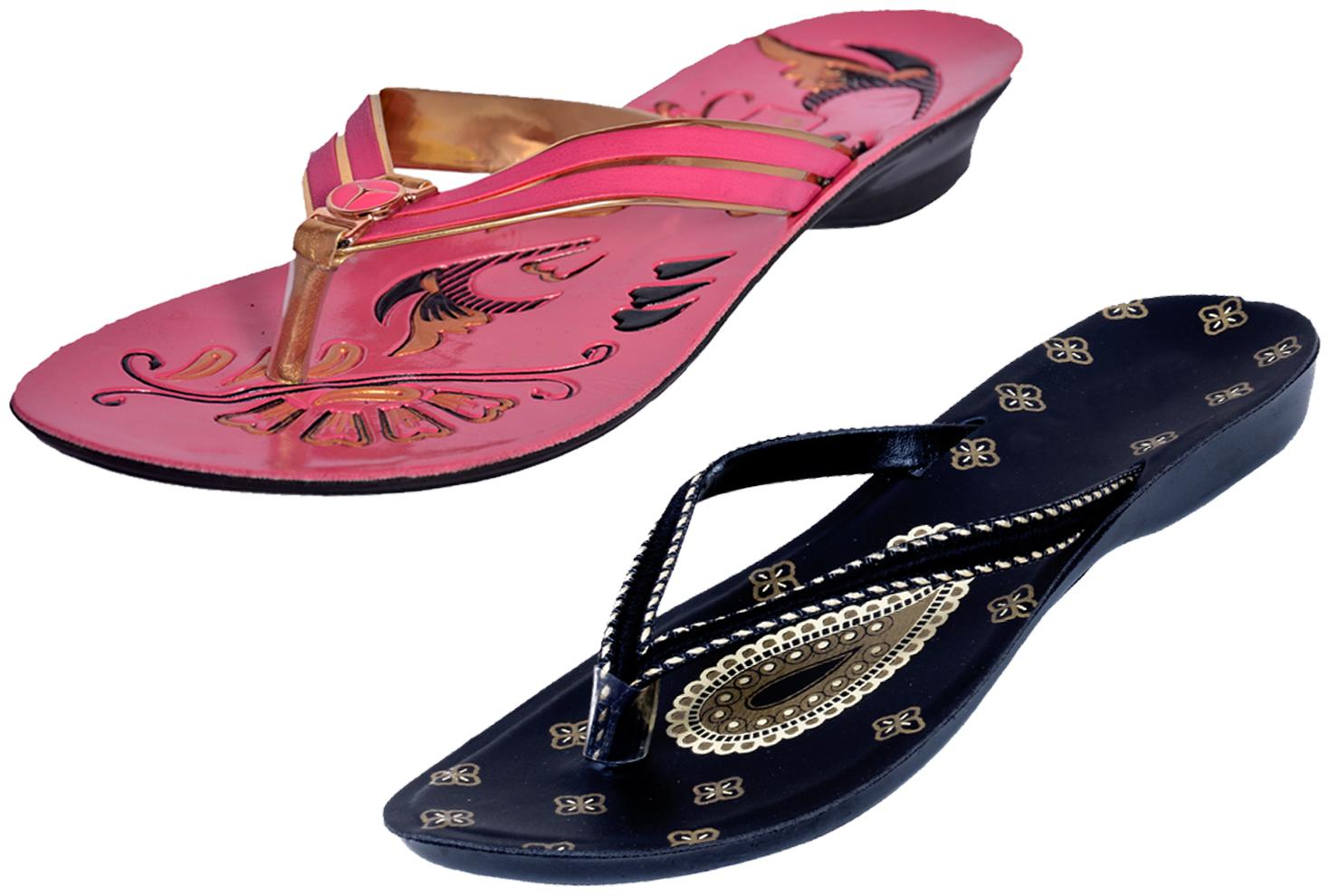 

IndiWeaves Womens Slippers Flipflops Pack of 2