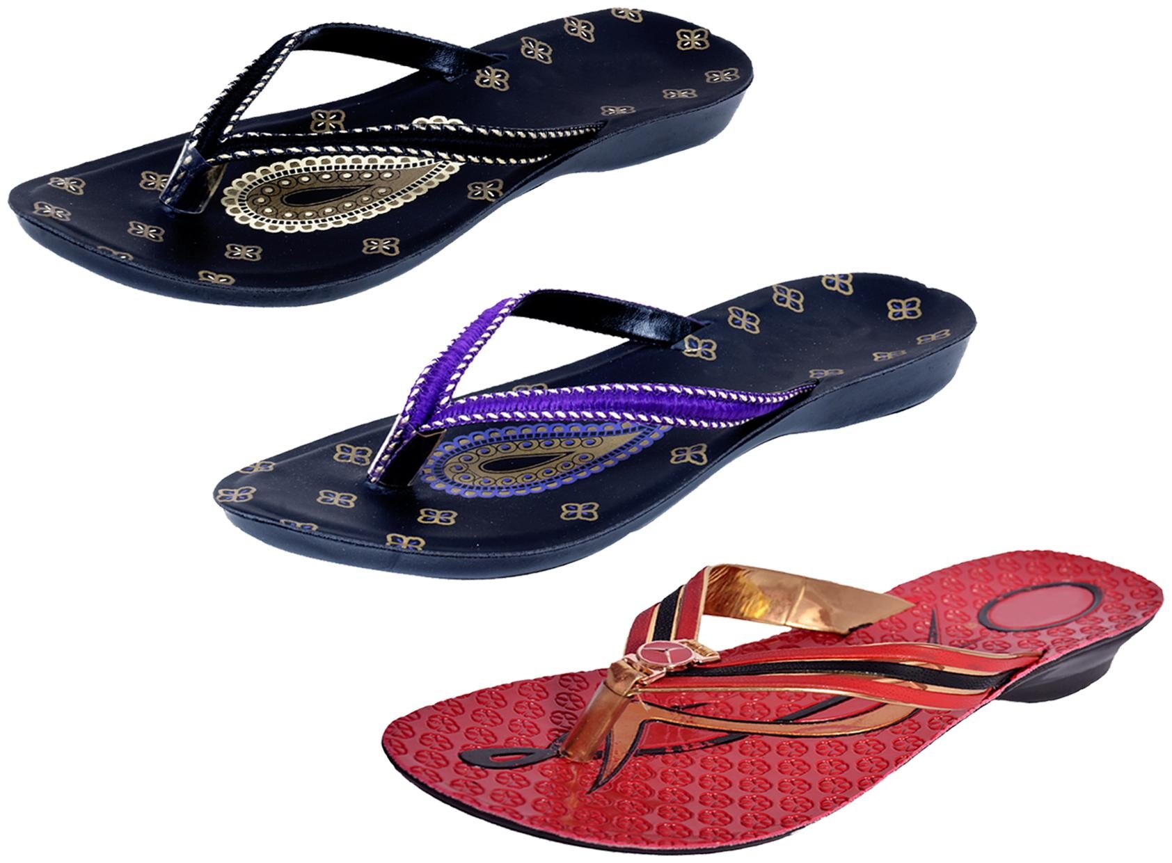 

IndiWeaves Womens Slippers Flipflops Pack of 3