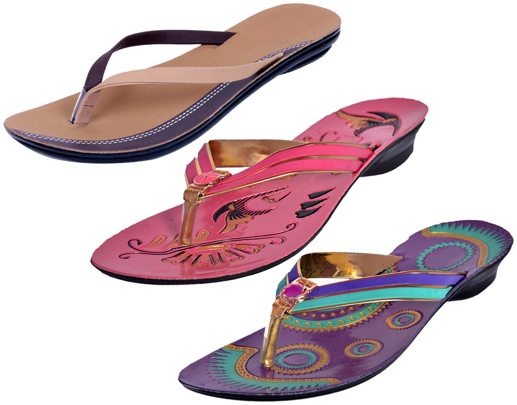 

IndiWeaves Womens Slippers Flipflops Pack of 3