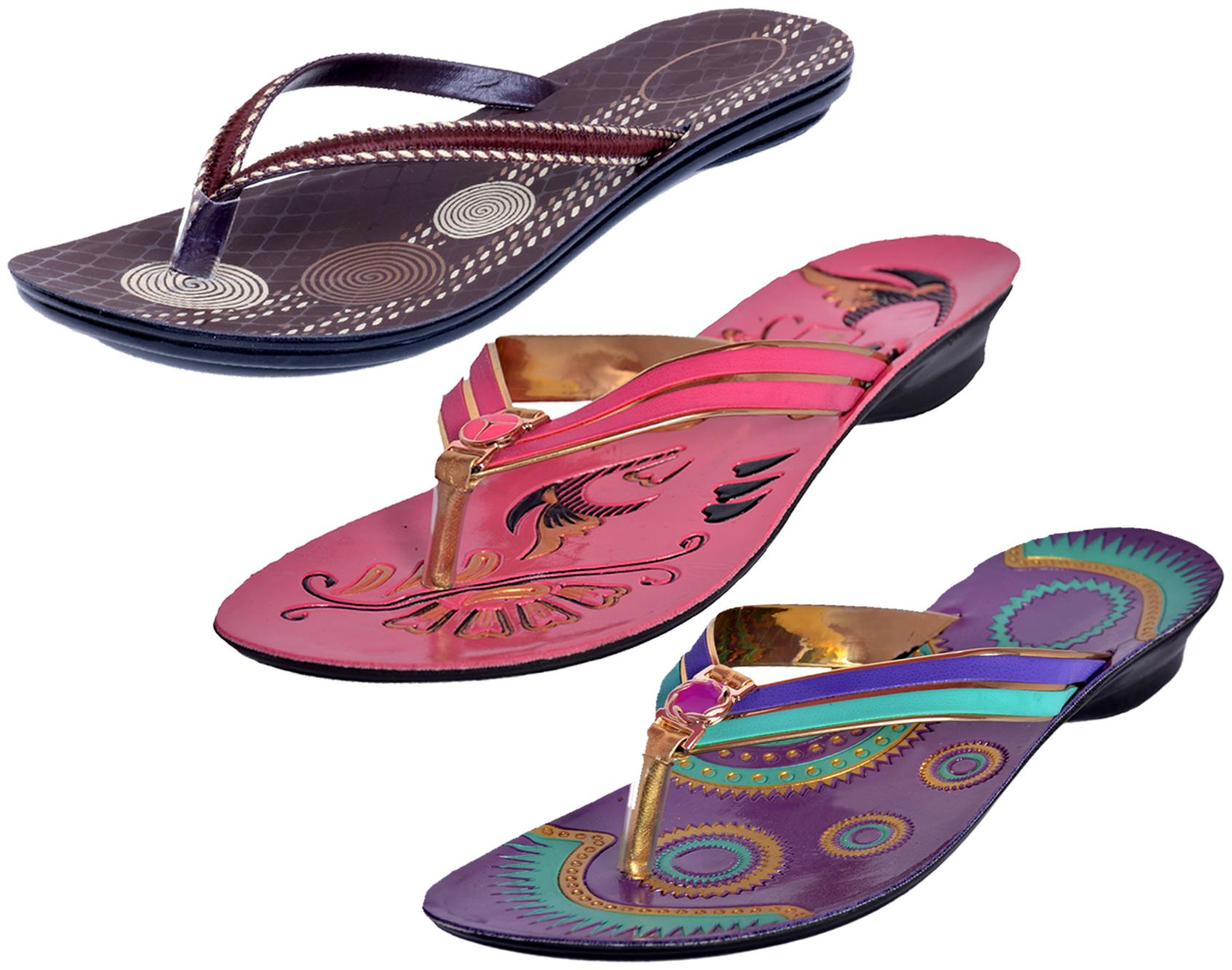 

IndiWeaves Womens Slippers Flipflops Pack of 3