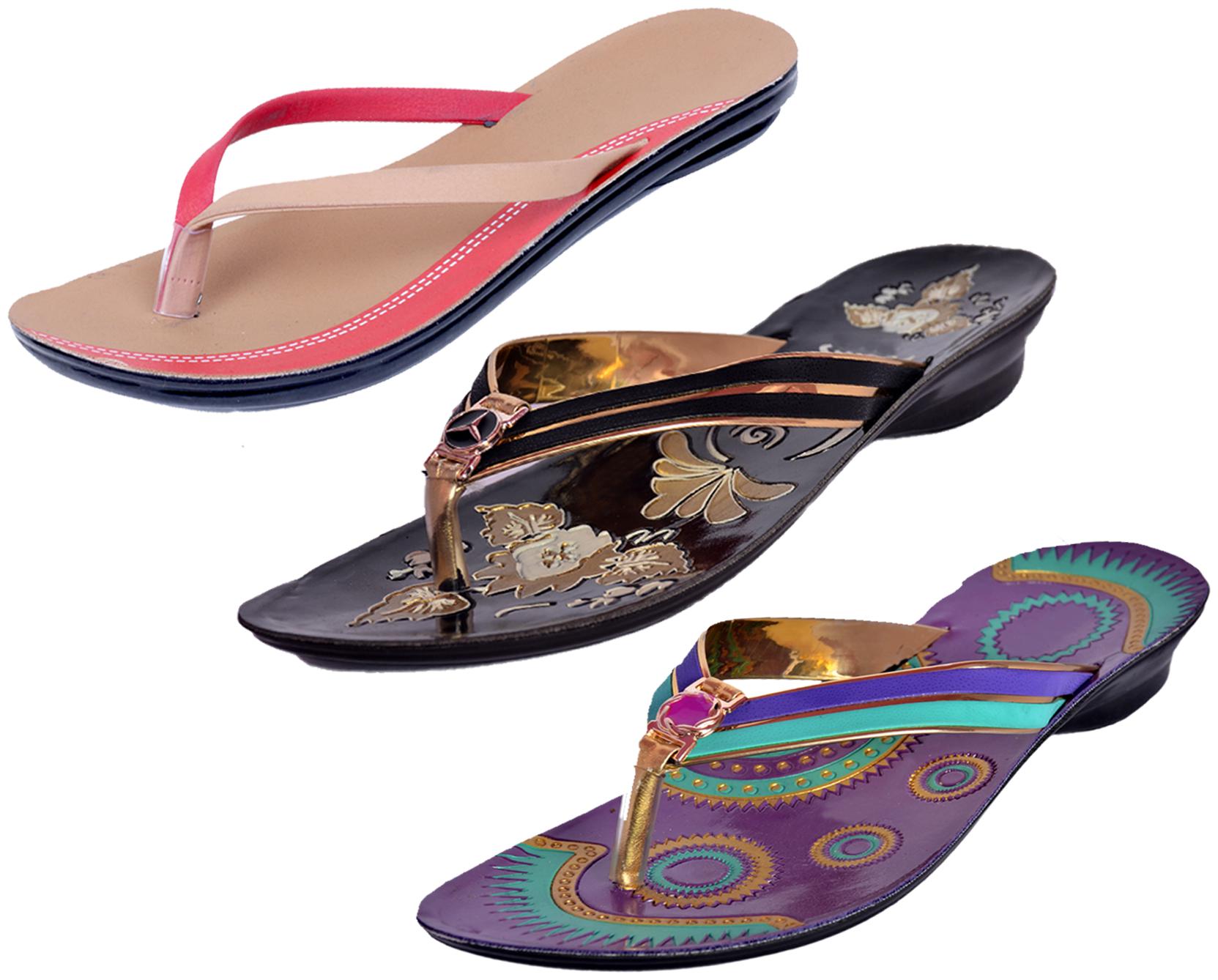 

IndiWeaves Womens Slippers Flipflops Pack of 3