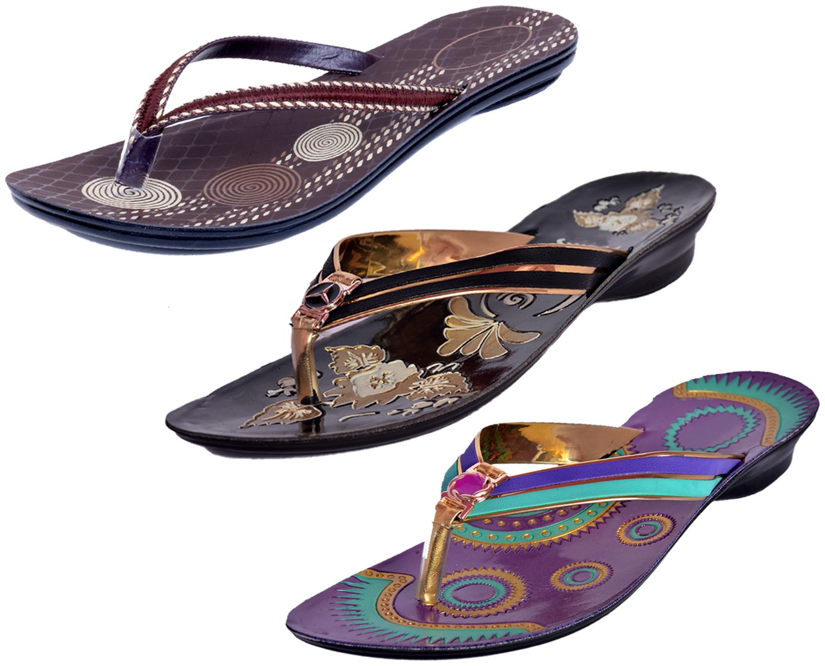 

IndiWeaves Womens Slippers Flipflops Pack of 3