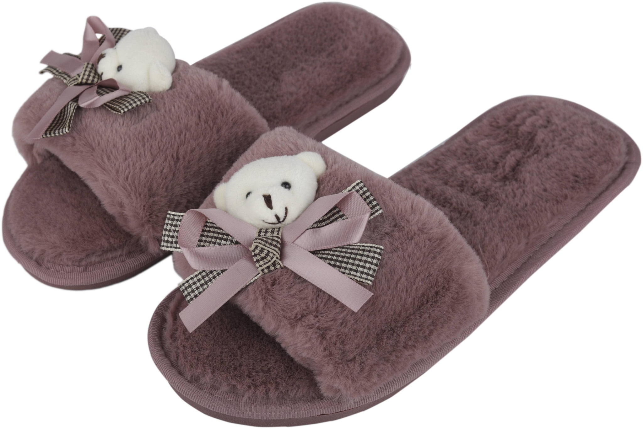 

IRSOE Women Bear Velvet Anti-slip Soft Bottom Wool Slip-On Indoor Outdoor Winter Slippers Brown