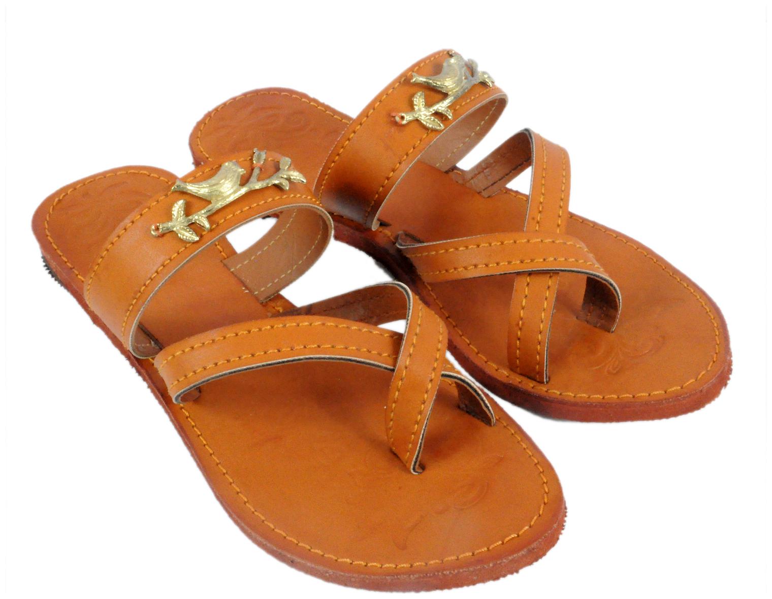 

Jaipuri Shop Women Girls Rajasthani Silsila Birds Shape Traditional Tan Ethnic Slippers Sandals WMO365-6