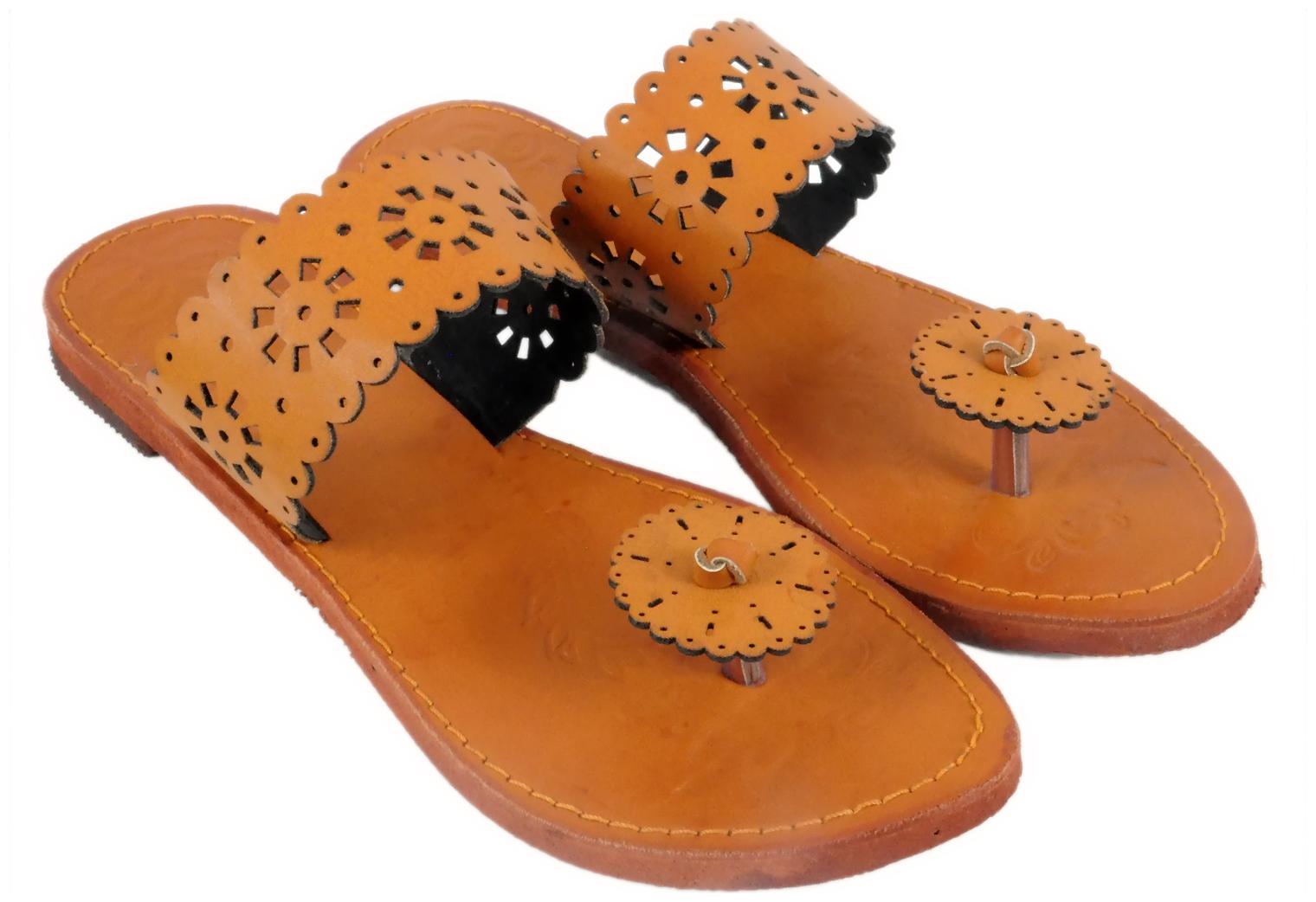 

Jaipuri Shop Women Girls Rajasthani Round Shape Traditional Tan Ethnic Slippers Sandals WMO360-9