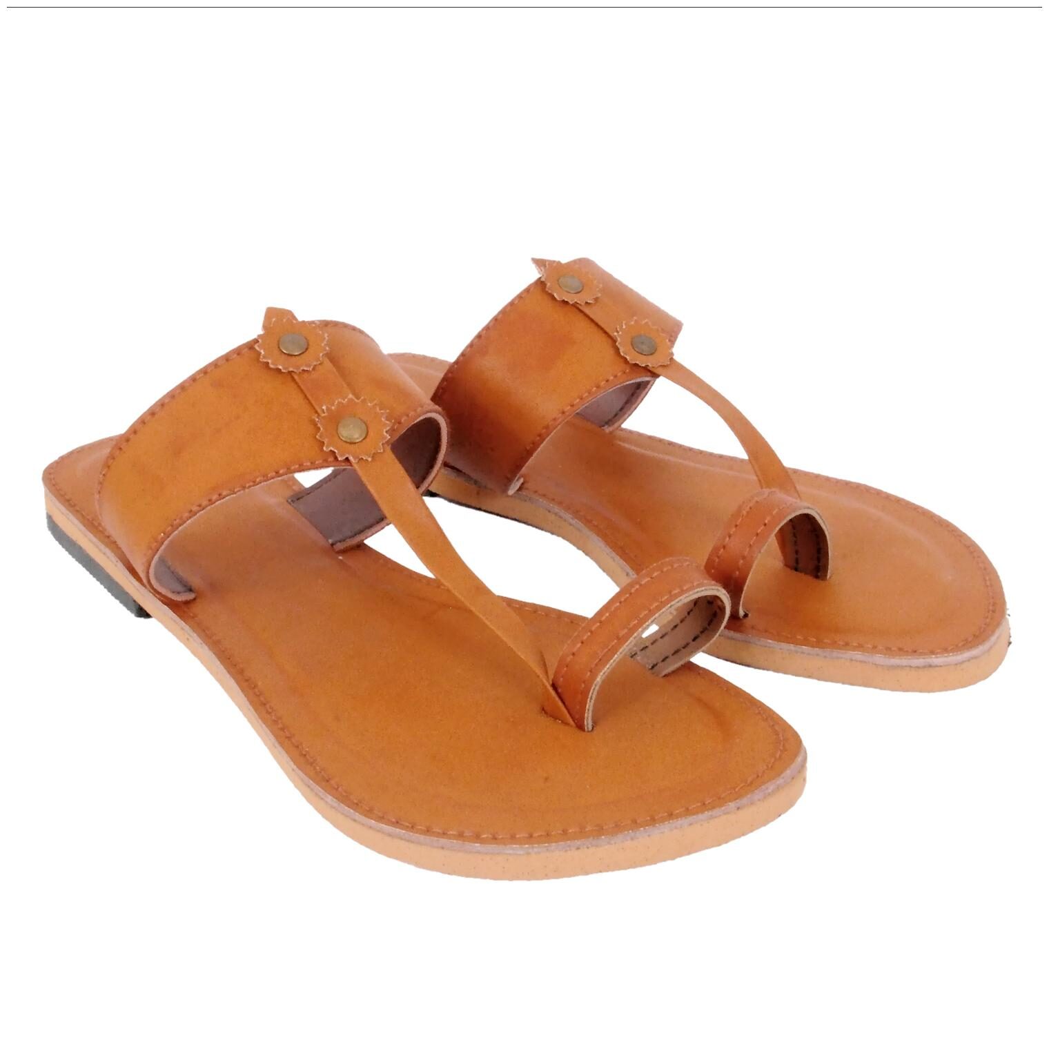 

Jaipuri Shop Women Rajasthani Kohlapuri Traditional Brown Slip-On Ethnic Slippers Sandals WMO379-7