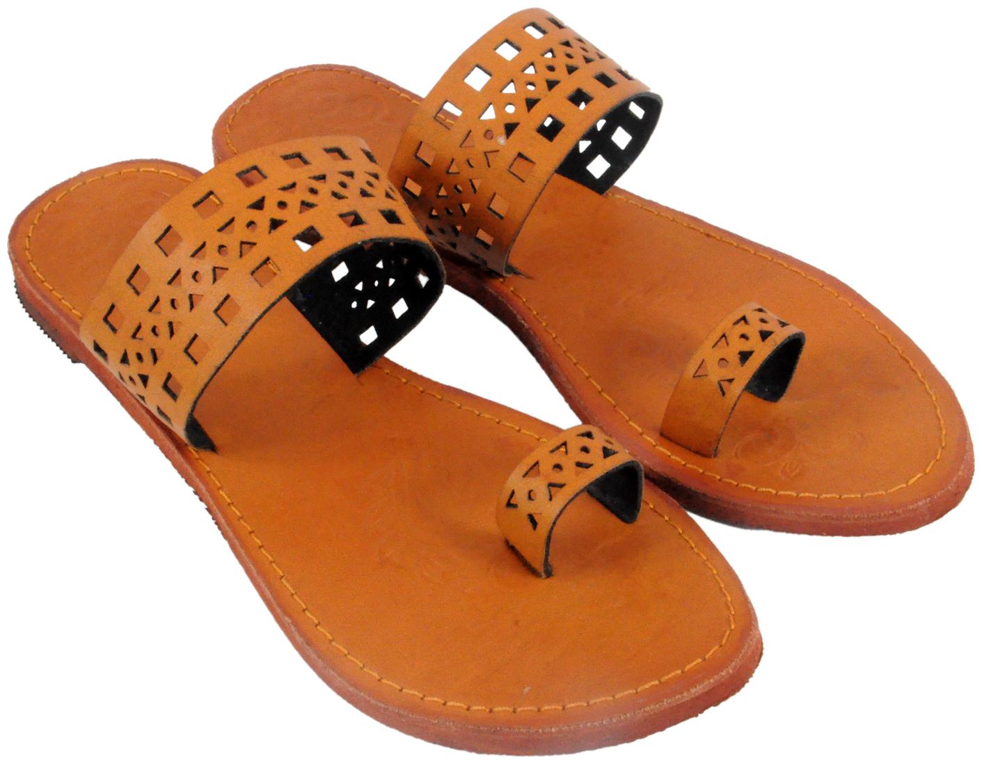 

Jaipuri Shop Women Girls Rajasthani Round Shape Traditional Tan Ethnic Slippers Sandals WMO364-6