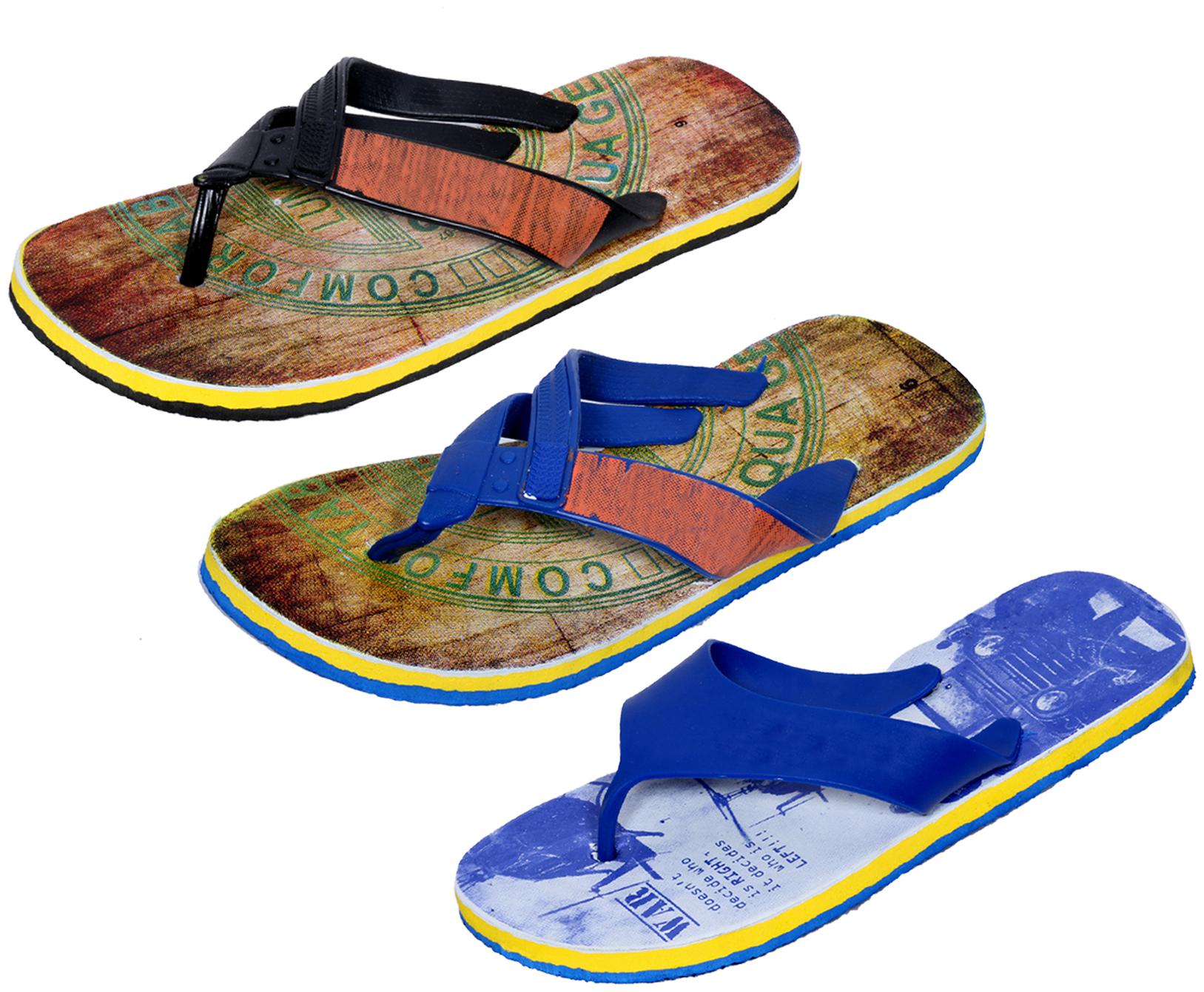 

KAVYA Men Step Care Flip Flop House Slipper and Hawaai Chappal-(Pack of 3)