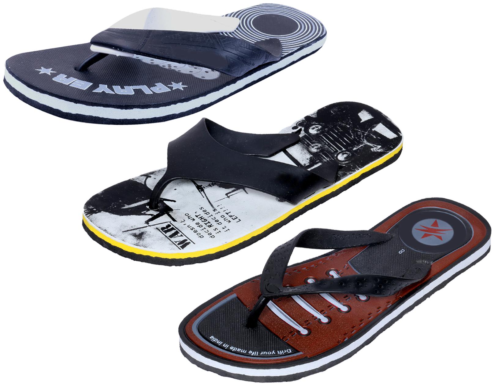 

KAVYA Men Step Care Flip Flop House Slipper and Hawaai Chappal-(Pack of 3)