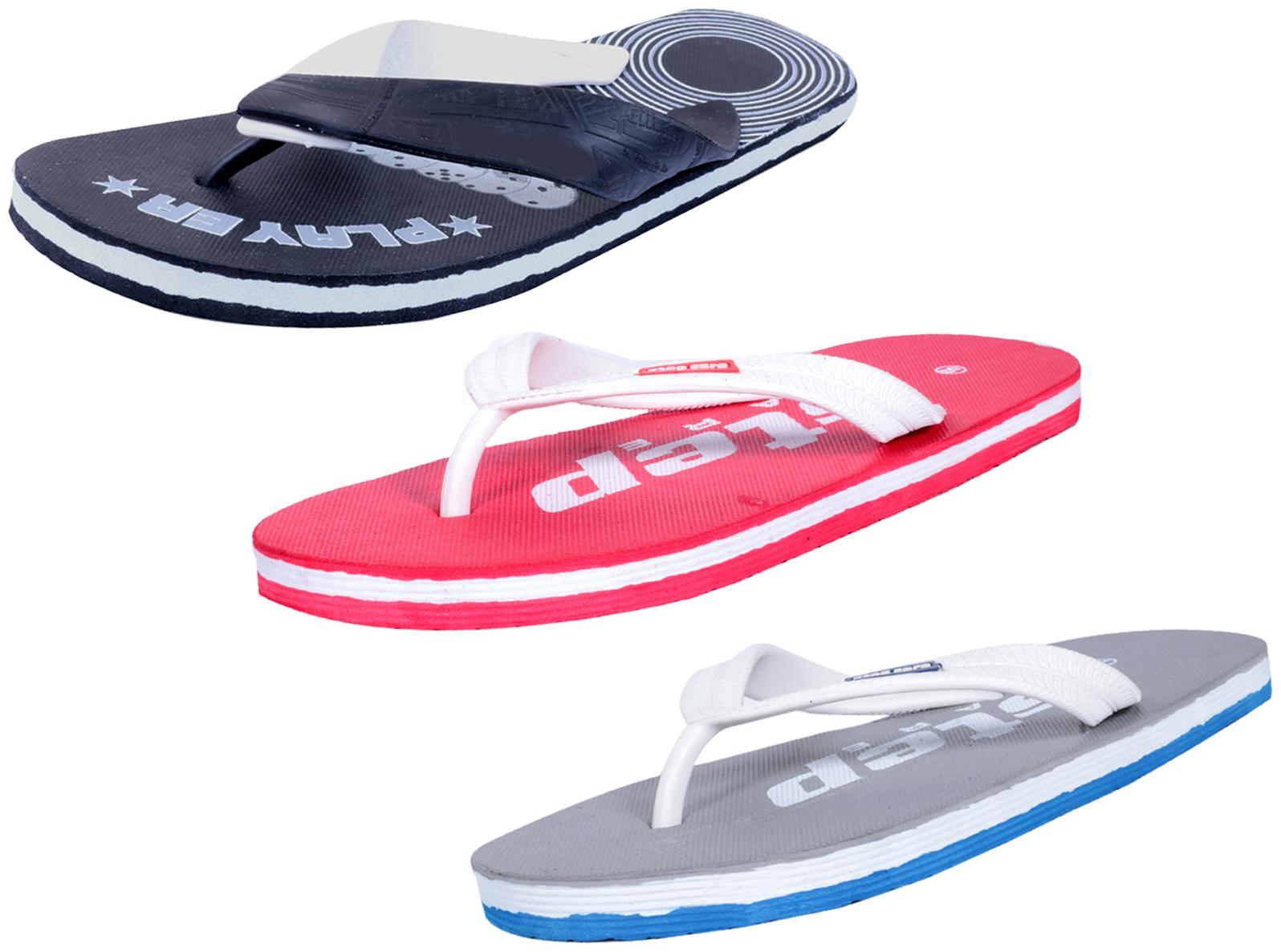 

KAVYA Men Step Care Flip Flop House Slipper and Hawaai Chappal-(Pack of 3)
