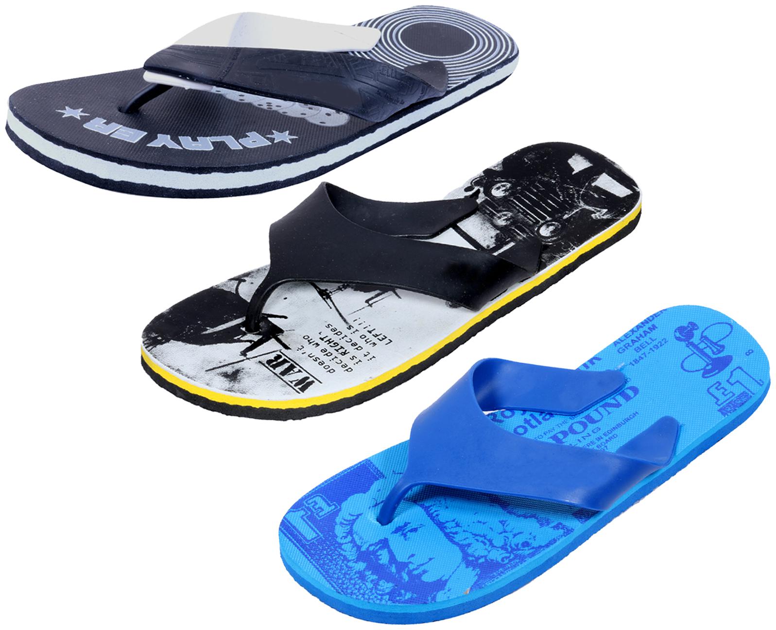 

KAVYA Men Step Care Flip Flop House Slipper and Hawaai Chappal-(Pack of 3)