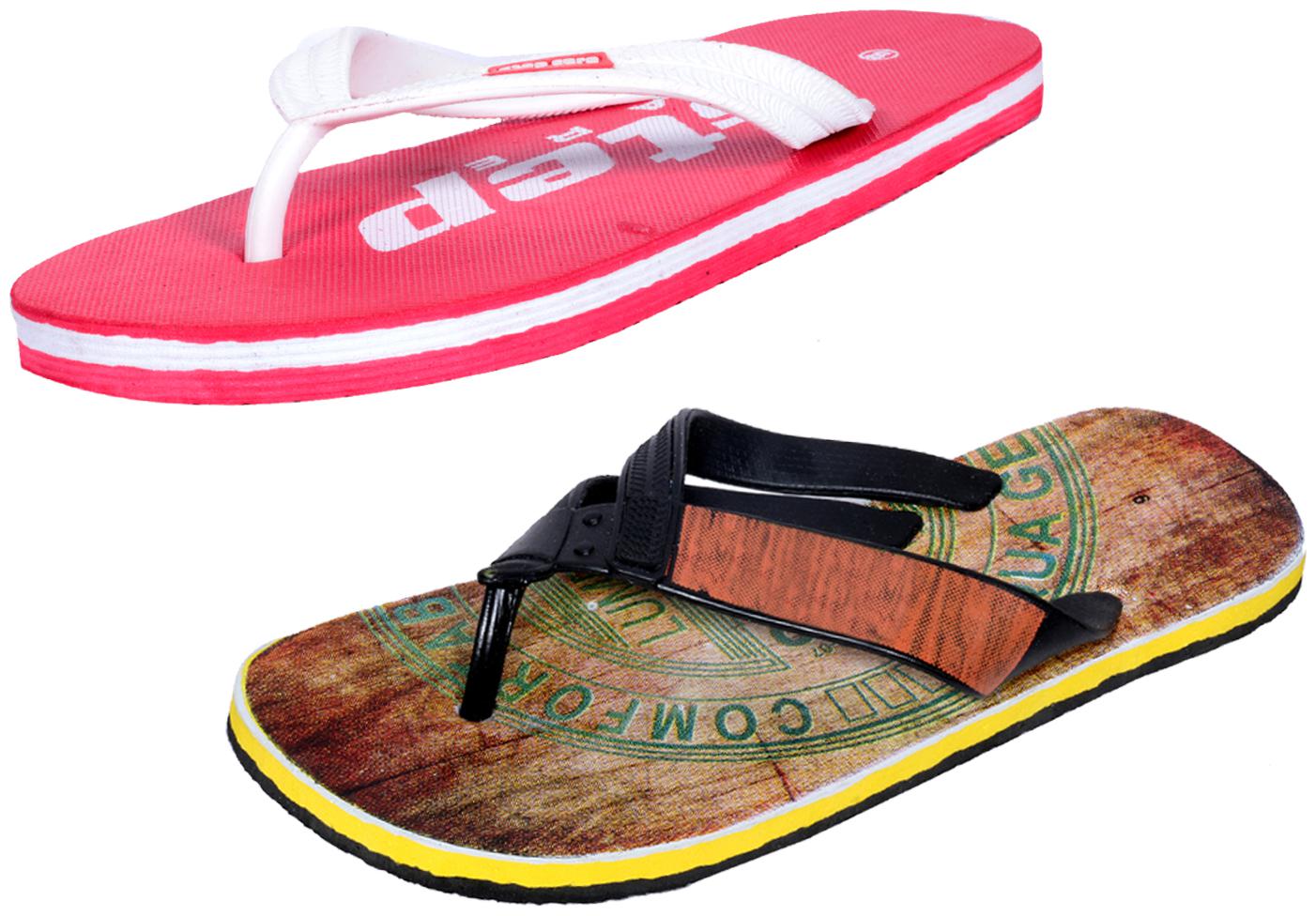 

KAVYA Men Step Care Flip Flop House Slipper and Hawaai Chappal-(Pack of 2)
