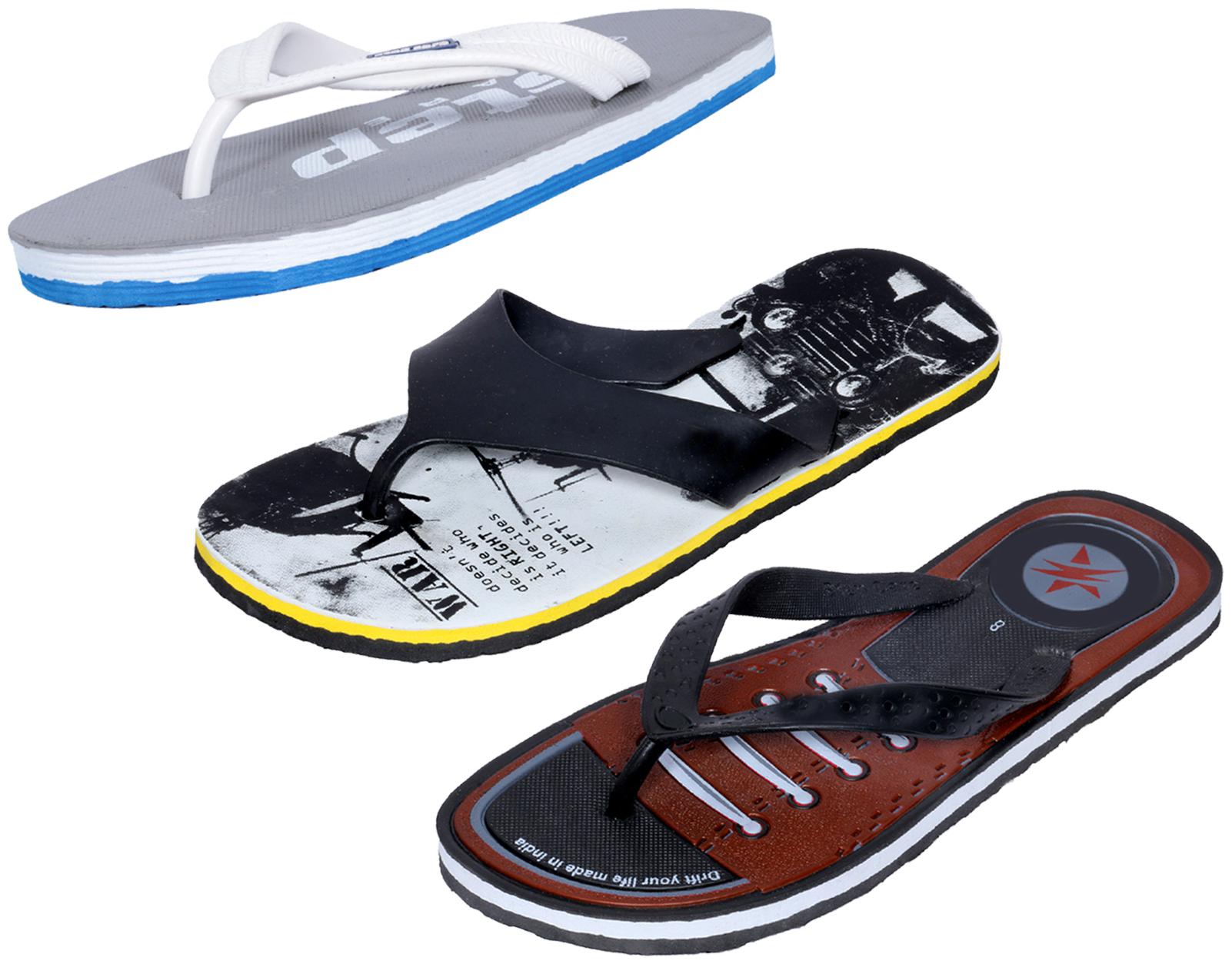 

KAVYA Men Step Care Flip Flop House Slipper and Hawaai Chappal-(Pack of 3)