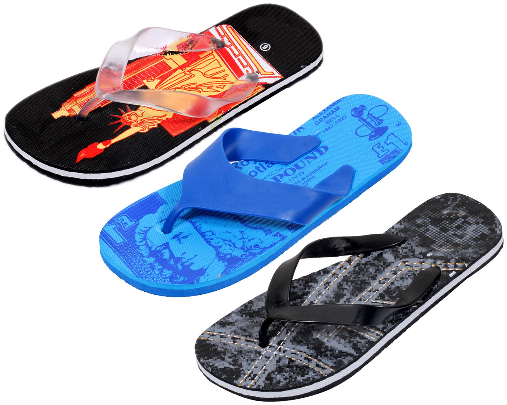 

KAVYA Men Step Care Flip Flop House Slipper and Hawaai Chappal-(Pack of 3)