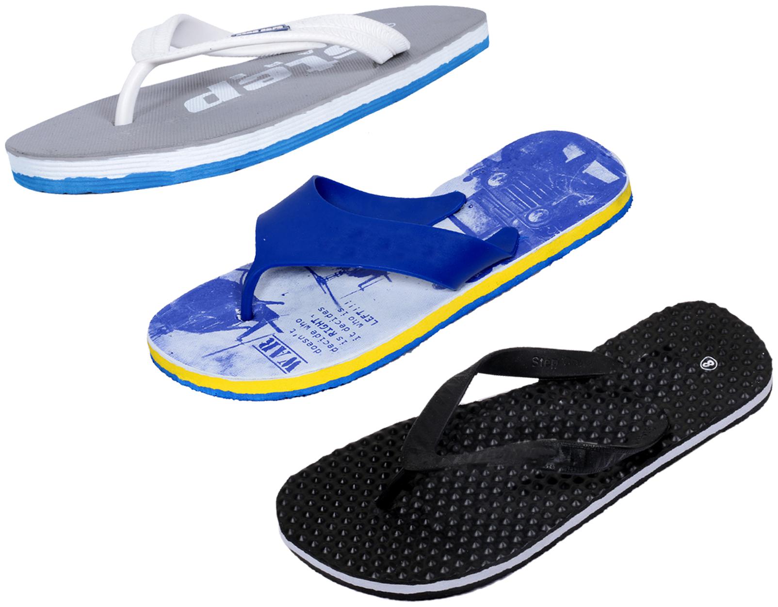 

KAVYA Men Step Care Flip Flop House Slipper and Hawaai Chappal-(Pack of 3)
