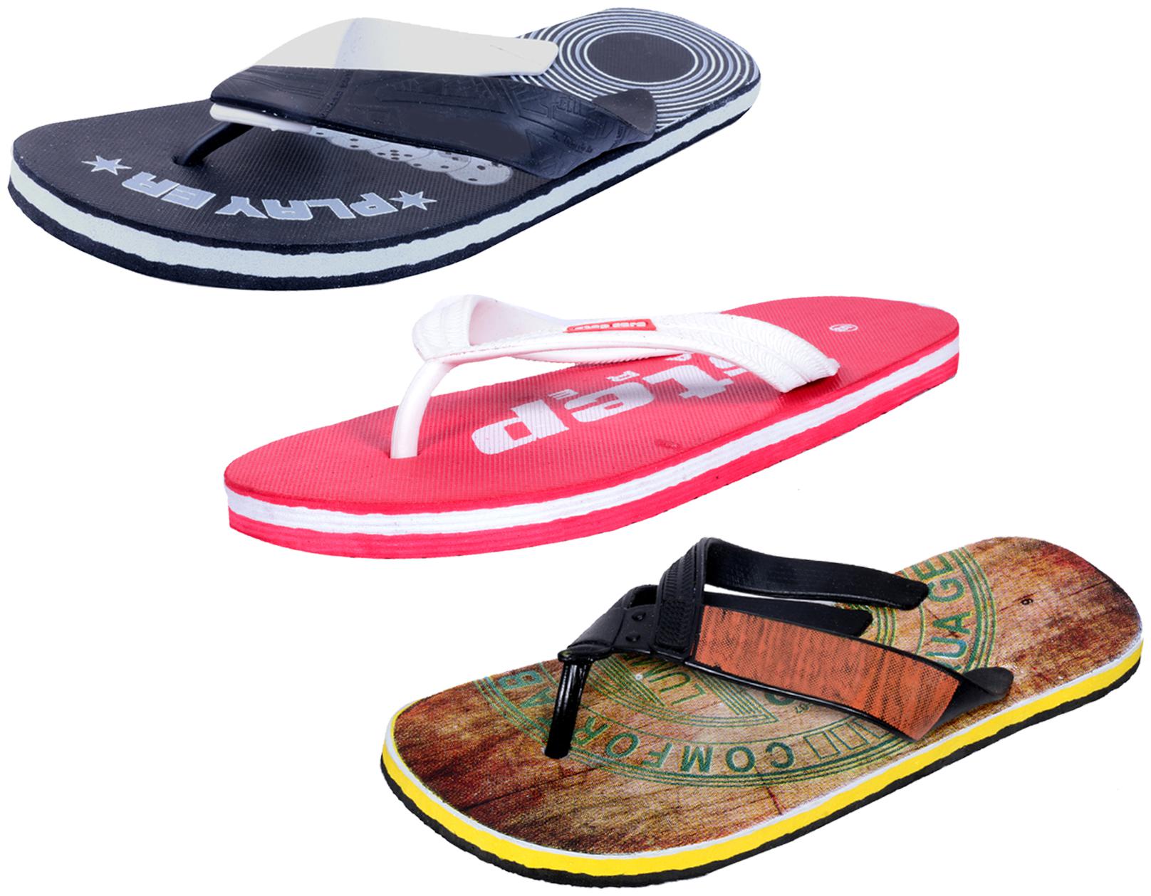

KAVYA Men Step Care Flip Flop House Slipper and Hawaai Chappal-(Pack of 3)