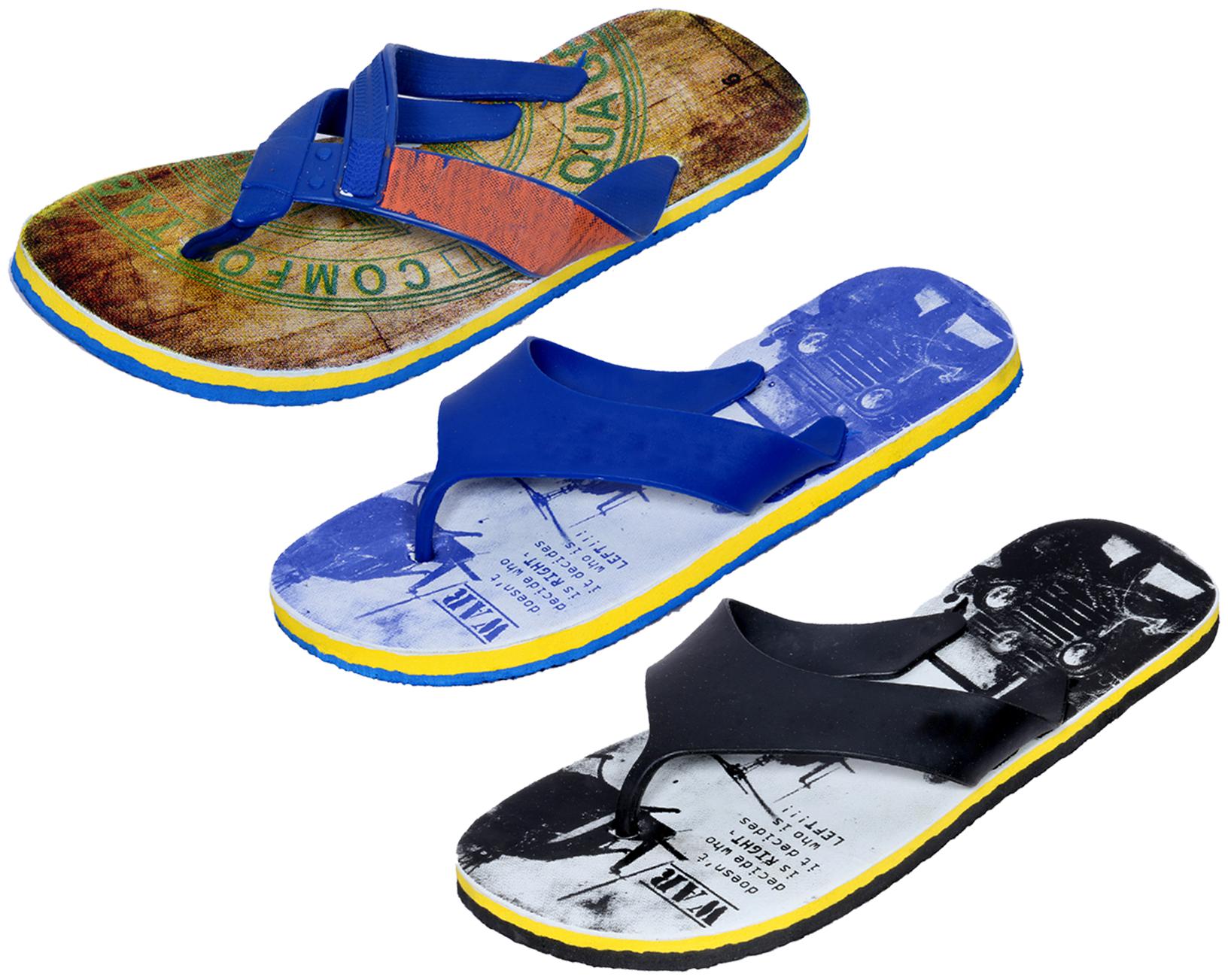 

KAVYA Men Step Care Flip Flop House Slipper and Hawaai Chappal-(Pack of 3)